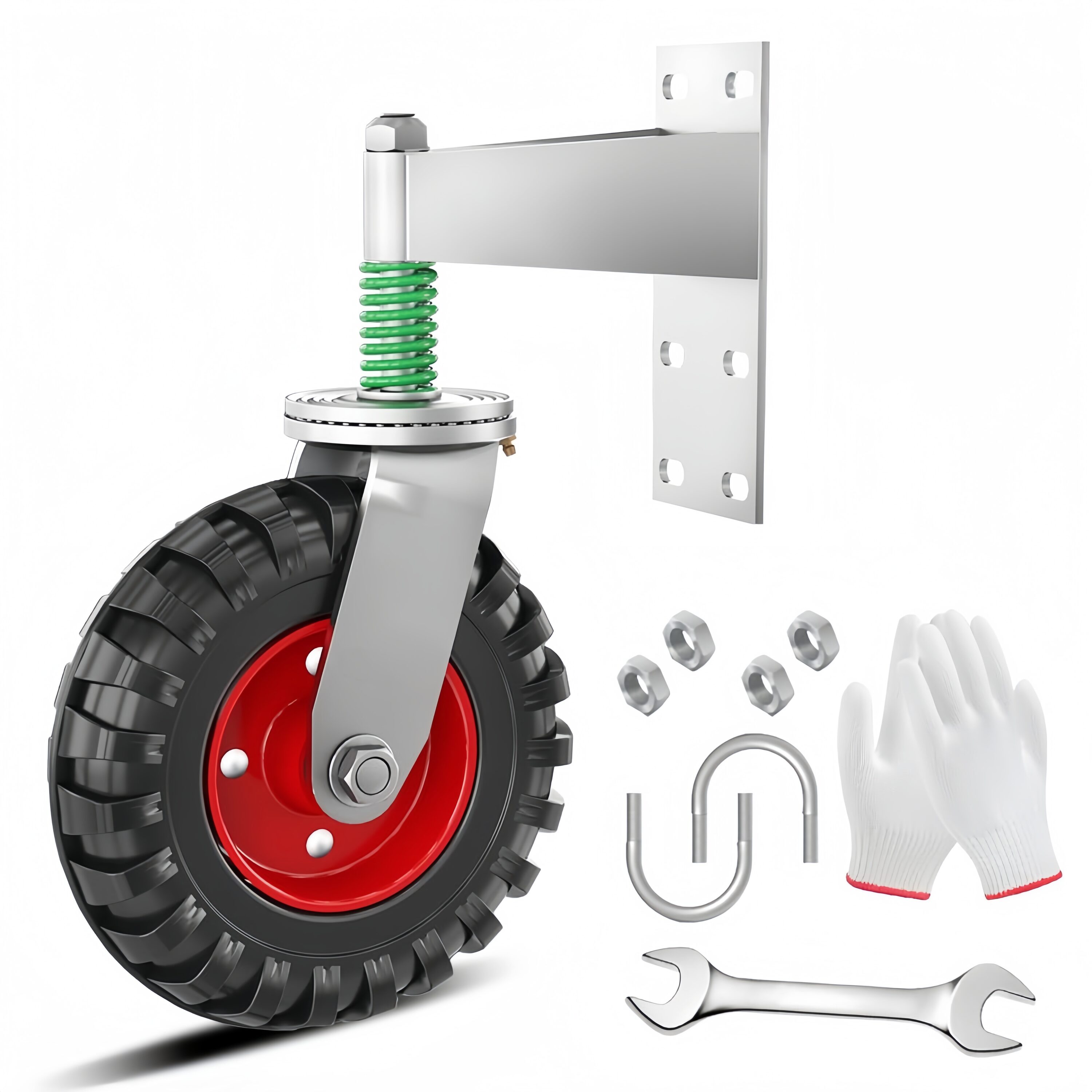 Numhew 8in W 1-Spring-Loaded Red Gate Wheel Heavy Duty Caster