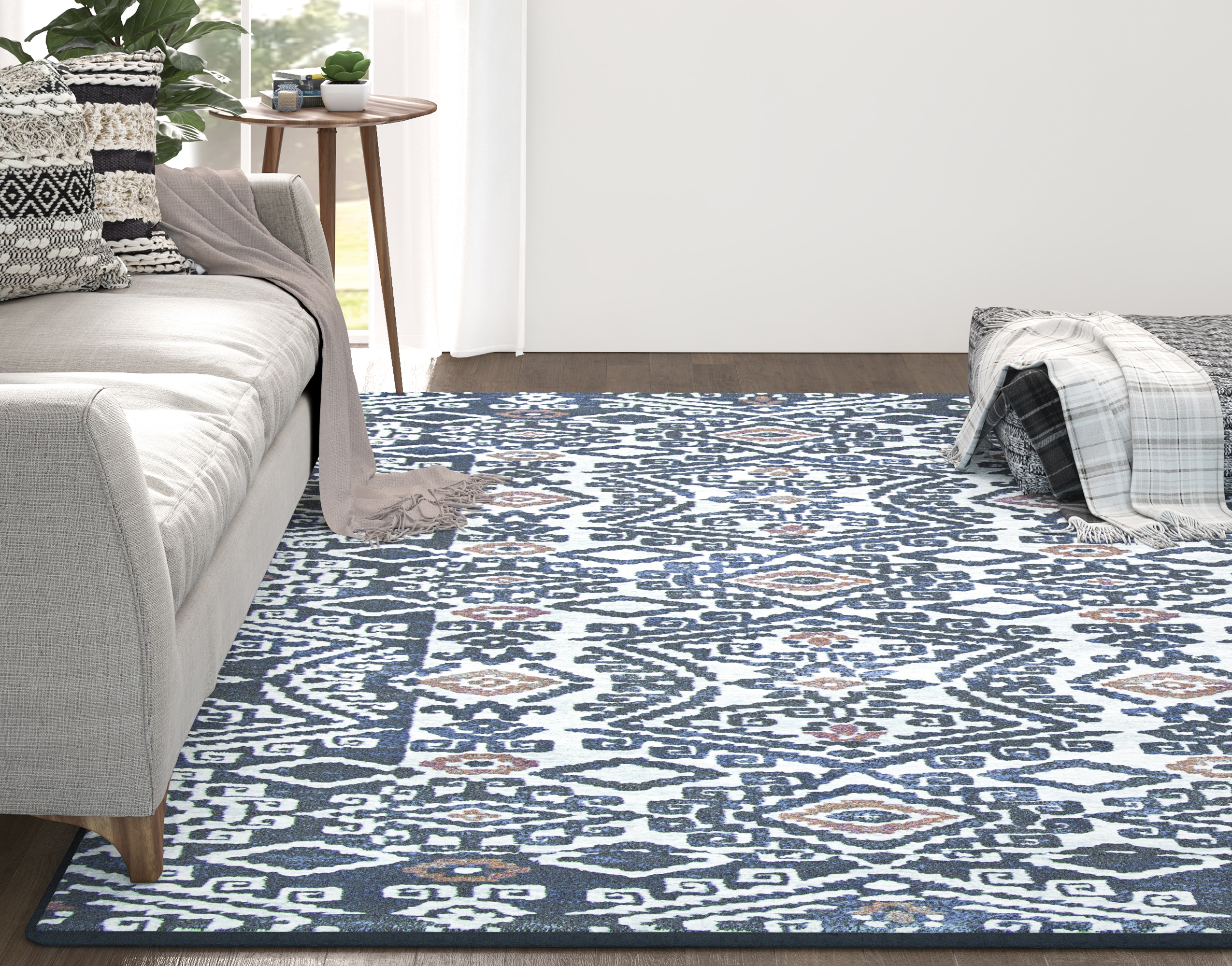 Couristan 63746636710112T Everest 8 x 11 (ft) Polypropylene Denim Blue-Ivory Rectangular Indoor Tribal Lodge Area rug