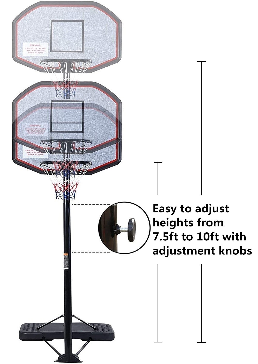 Flynama Adjustable Height Portable Basketball System with Fiberglass ...