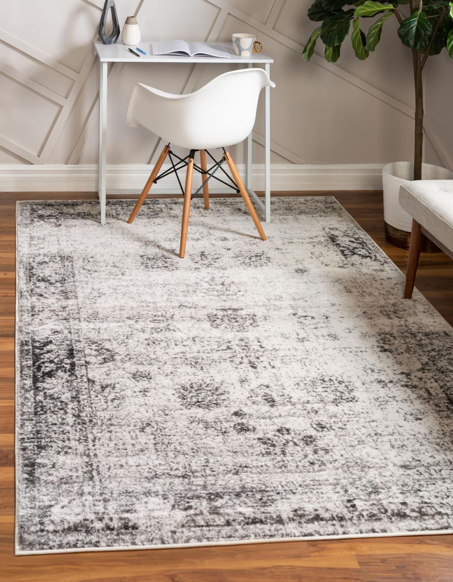 Unique Loom 3141286 Sofia 3 x 5 (ft) Loomed Polypropylene Gray Rectangular Indoor Floral Area rug