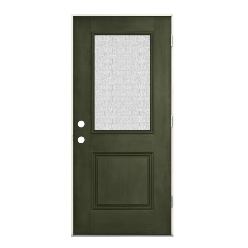 JELD-WEN LOWOLJW231800022 36-in x 80-in x 4-9/16-in Fiberglass Half lite Left-hand outswing Juniper Stained Prehung Front Door Insulating core