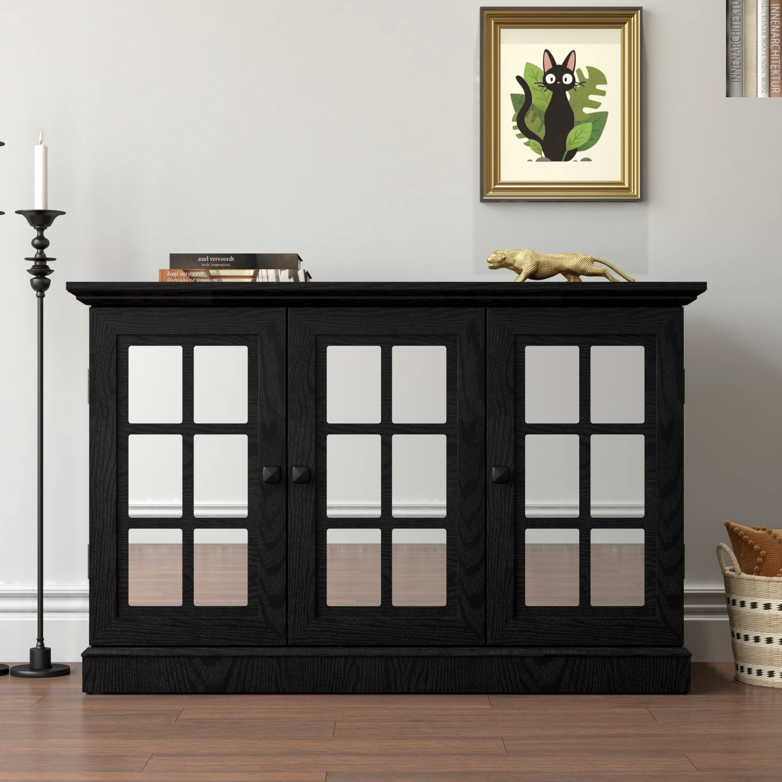 GlasFlength Unique 3D Wave Texture Sideboard Marble Like Sticker Counter Top Modern Luxury Multifunctional Storage Buffet Cabinet for Living Room and Dining Room Indoor Home Furniture #LW-SSB-428