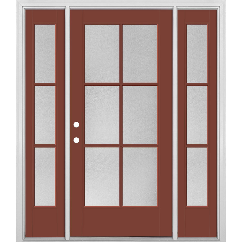 Masonite 1524370 60-in x 80-in x 4-9/16-in Fiberglass Full lite Right-hand inswing Fox Tail Painted Prehung Front Door with Sidelights with Brickmould Insulating core
