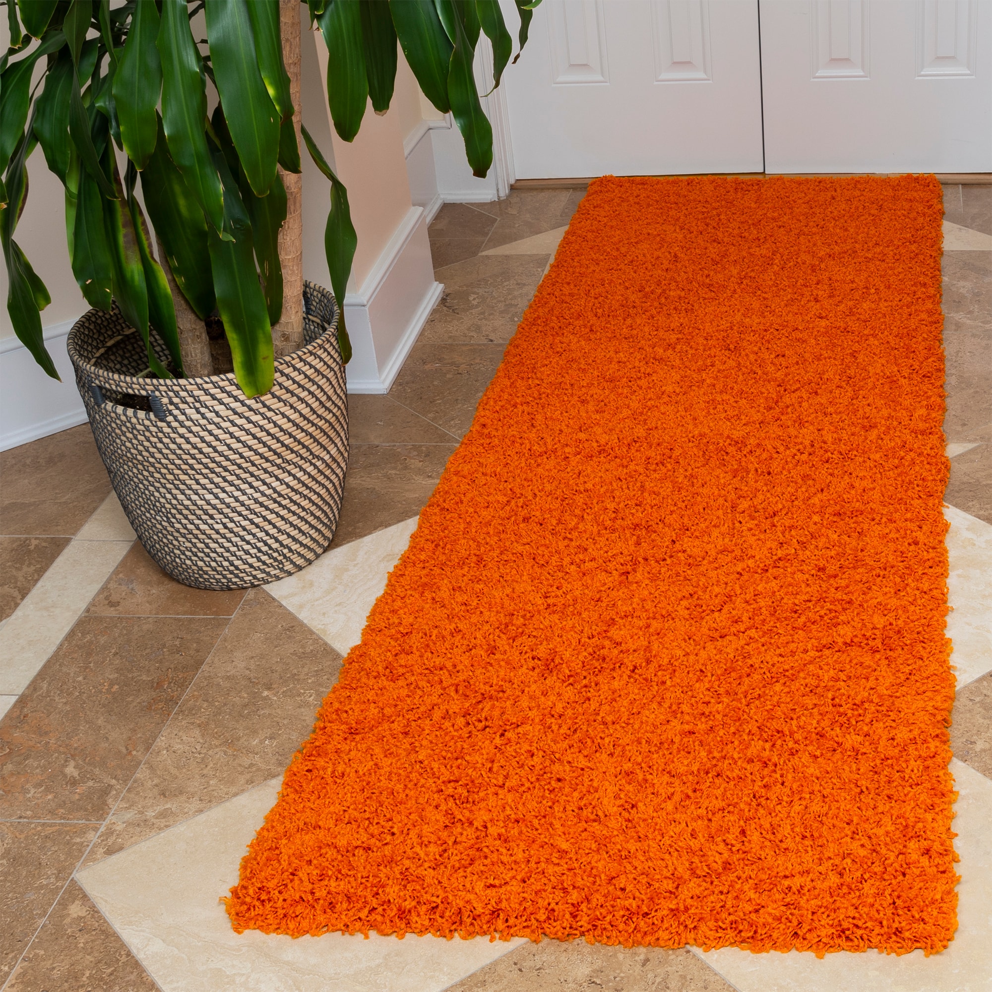 Ottomanson FFY3761-3X8 Fluffy 3 x 8 (ft) Flatweave Polypropylene Orange Rectangular Indoor Solid Mid-Century Modern Runner rug
