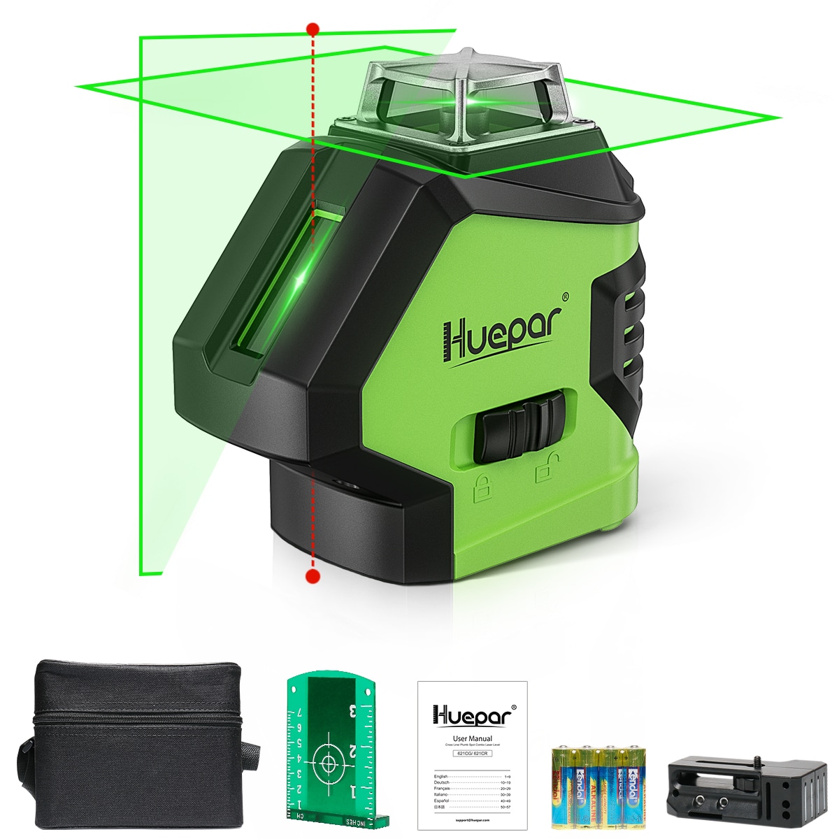 Huepar Green 180-ft Self-Leveling Indoor/Outdoor Cross-line/with Plumb  Points Laser Level with 360 Beam in the Laser Levels department at
