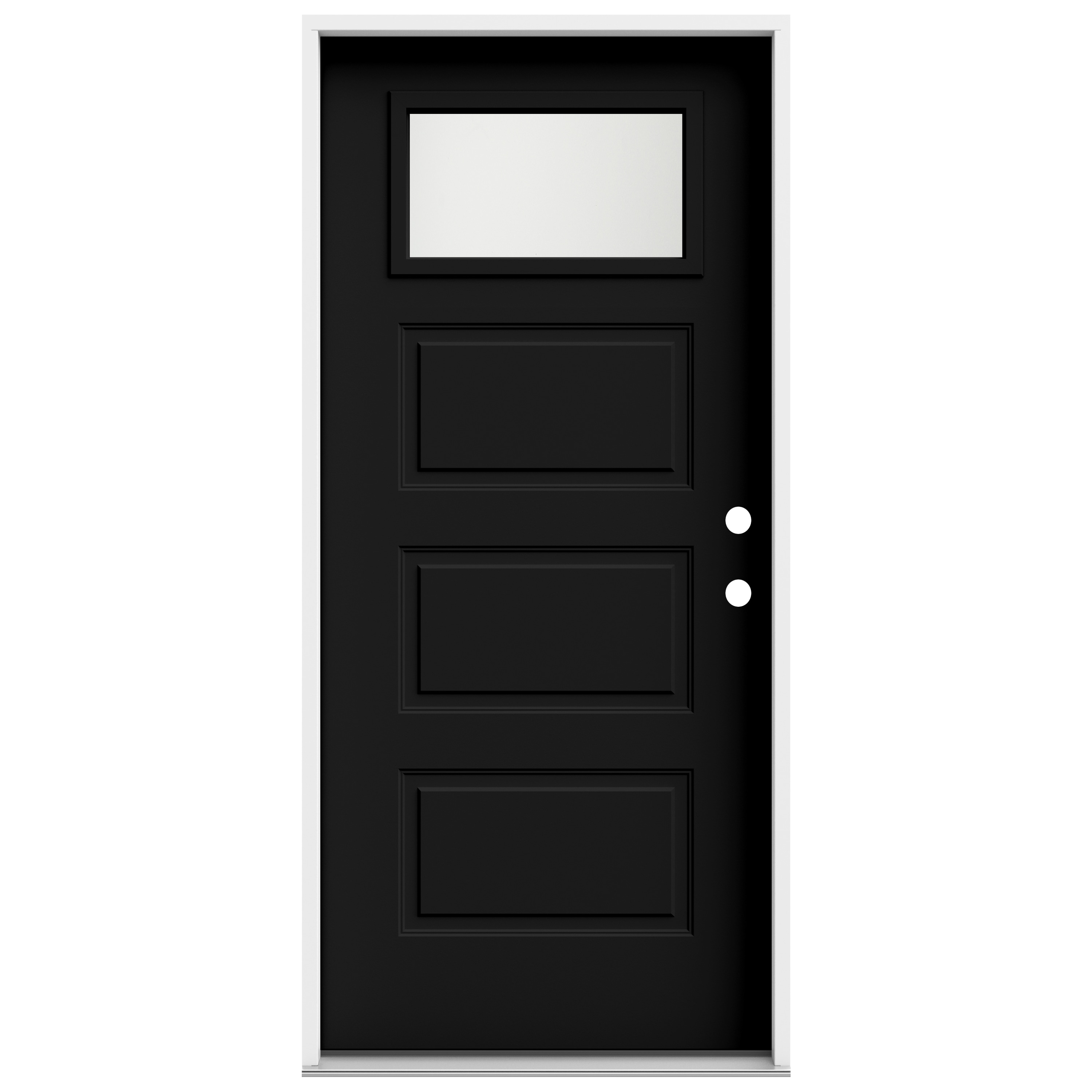 JELD-WEN LOWOLJW250300011 36-in x 80-in x 4-9/16-in Steel 1/4 lite Left-hand inswing Black Painted Prehung Front Door Insulating core