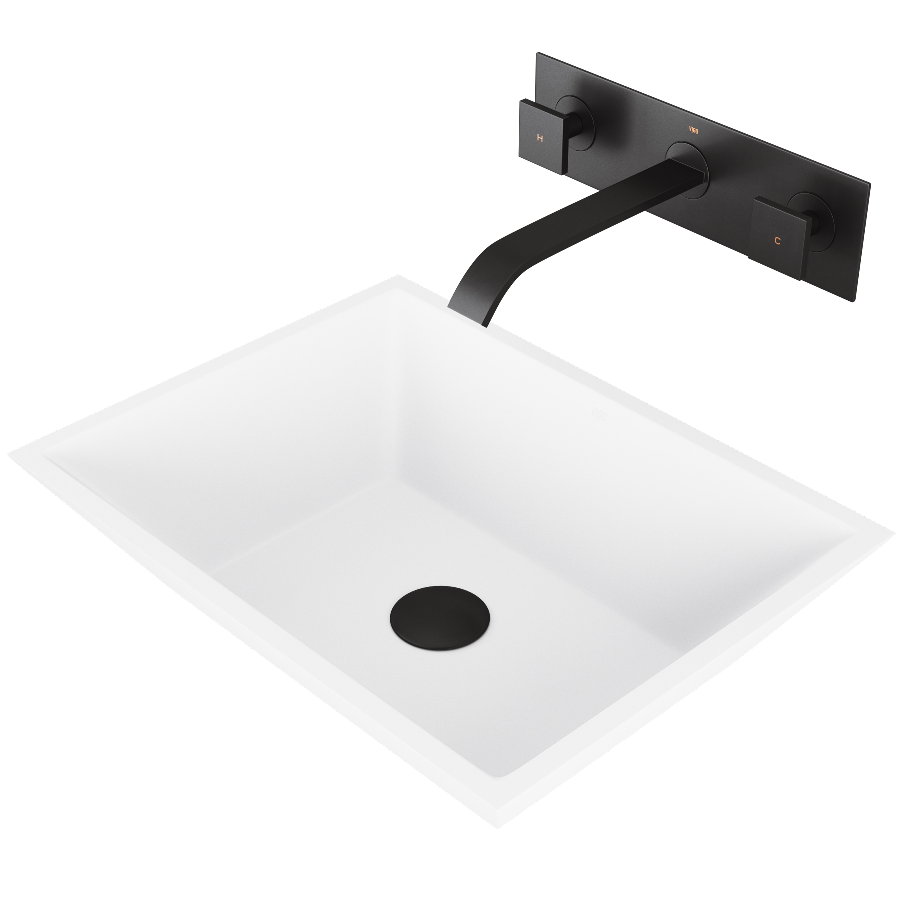 VIGO VGT997 Vessel sink Matte Stone 14-in Vessel Rectangular Modern Matte White Bathroom Sink with Faucet Included with Drain Included