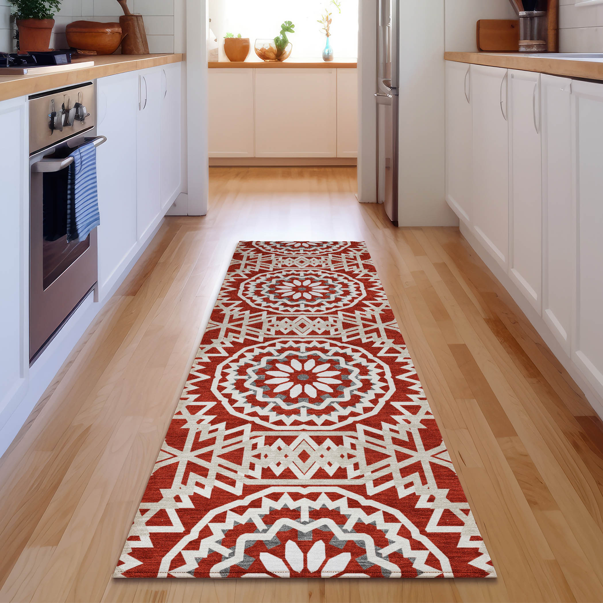 Addison Rugs AMF619RD2X8 Mayfield AMF619RD 2 x 7 (ft) Loomed Polyester Red Rectangular Indoor Geometric Machine washable Area rug