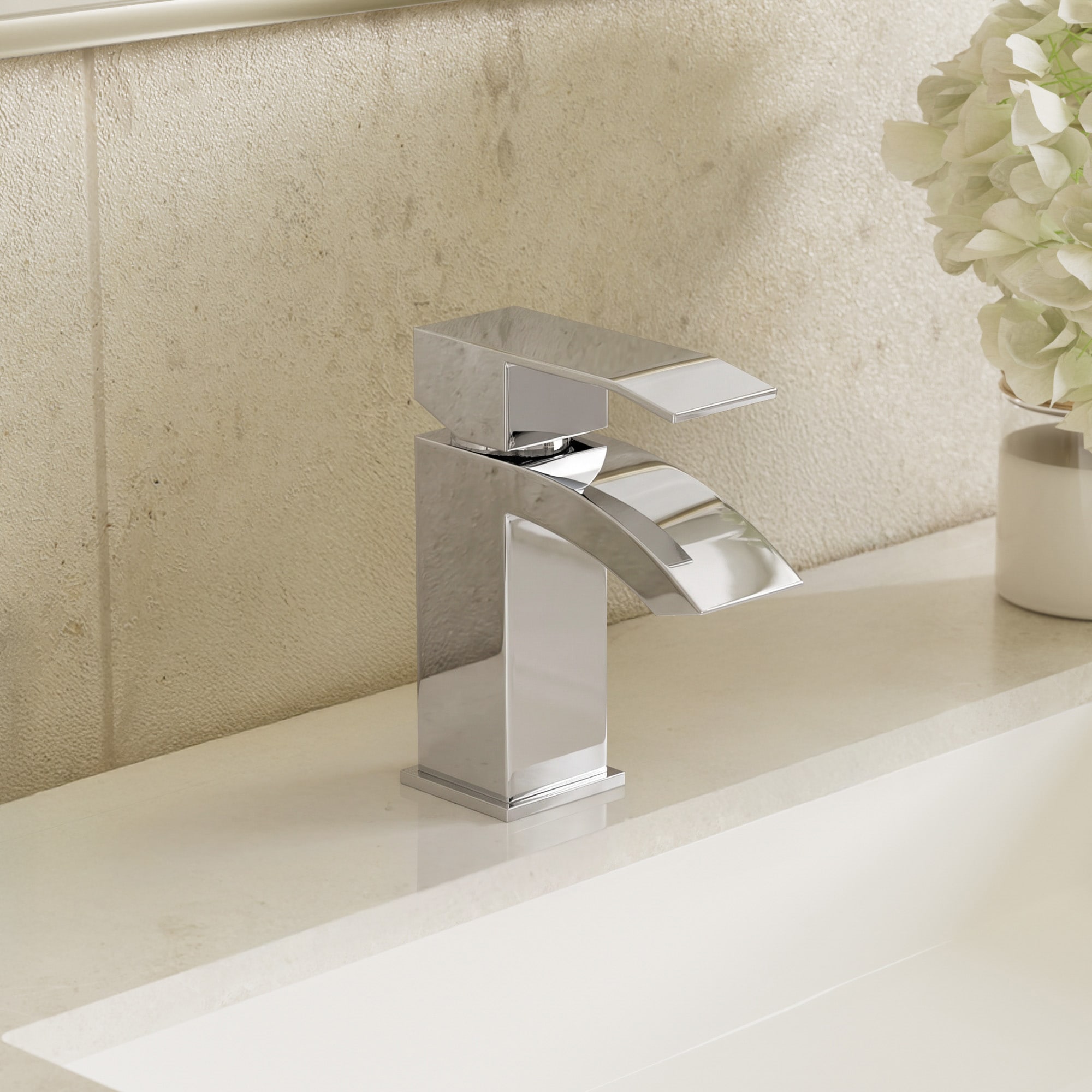 GRANDJOY - Chrome Single Hole 1-Handle Waterfall Bathroom Sink Faucet with Pop Up Drain Assembly