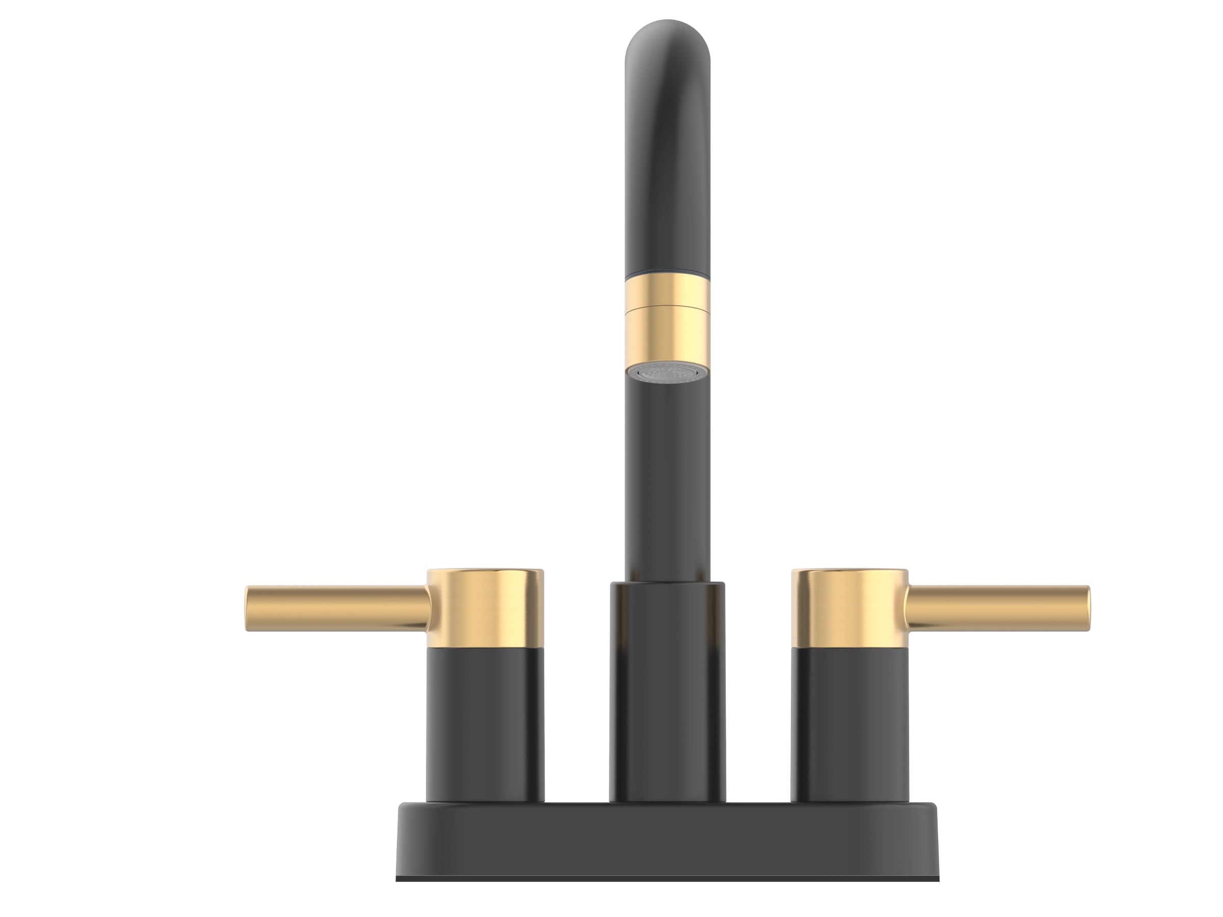allen + roth 67331W-629068 Matte Black+Brushed Gold 4-in centerset 2-handle WaterSense High-arc Residential Handle Pull-down Bathroom Sink Faucet with Drain with Deck Plate