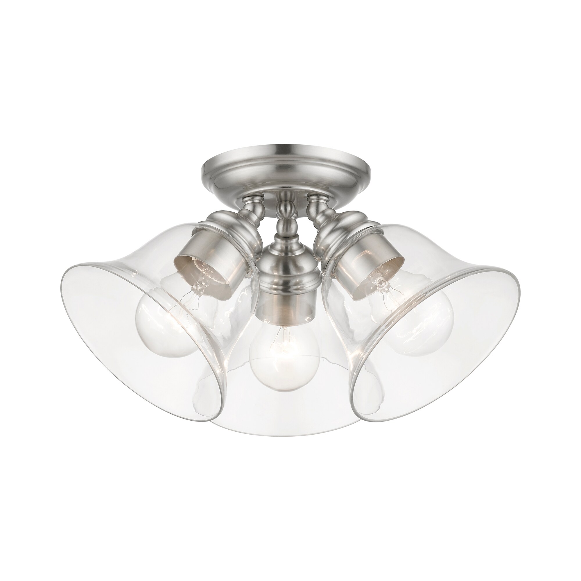 Transitional Brushed Nickel 3-Light Semi-Flush Mount with Clear Glass Shades
