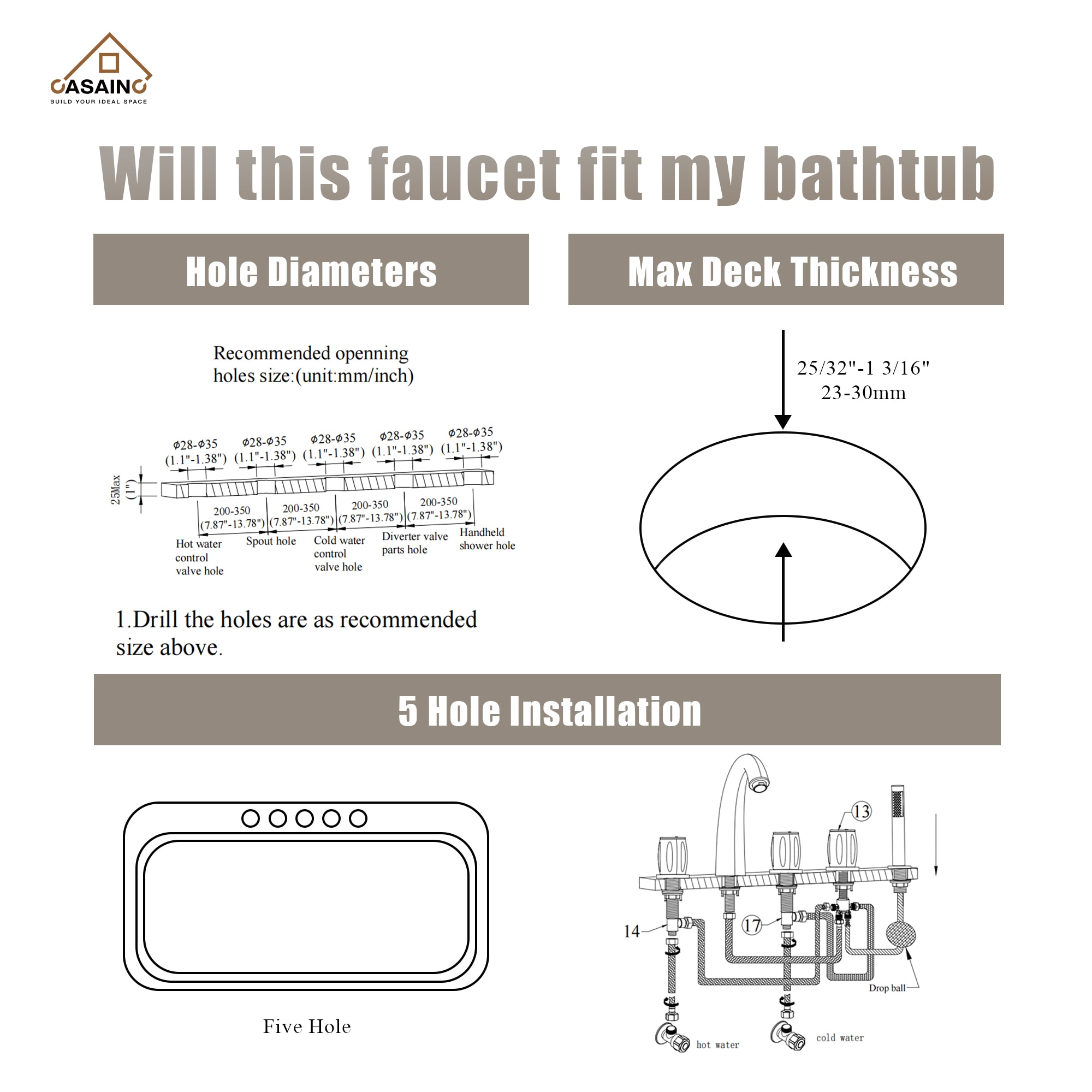 CASAINC KCLT0056-BN Roman-Tub-Faucets - View #11