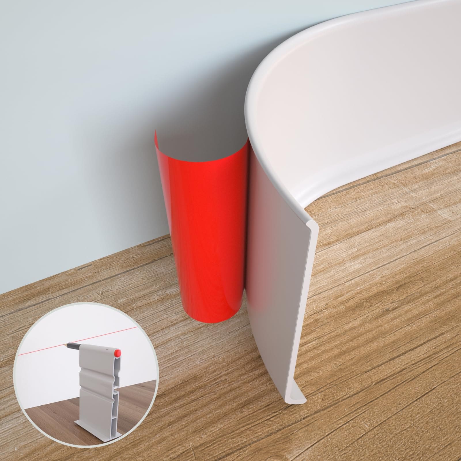 Phyfalip  Flexible Baseboard Molding Trim 6 Inch by 20 Feet Peel and Stick Vinyl Wall Base Self Adhesive Rubber Wall Base Moulding Trim White