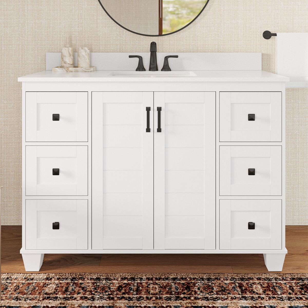 Rigsby 48-in White Undermount Single Sink Bathroom Vanity with White Engineered Marble Top | - allen + roth LWS48GBV