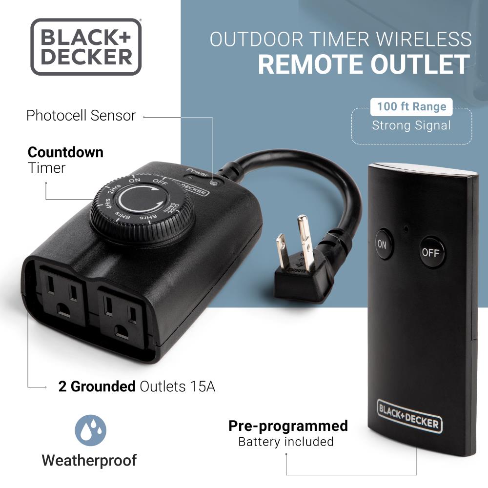 BLACK+DECKER Wireless Remote Control Outlets Black/Mat Remote Control Outlet