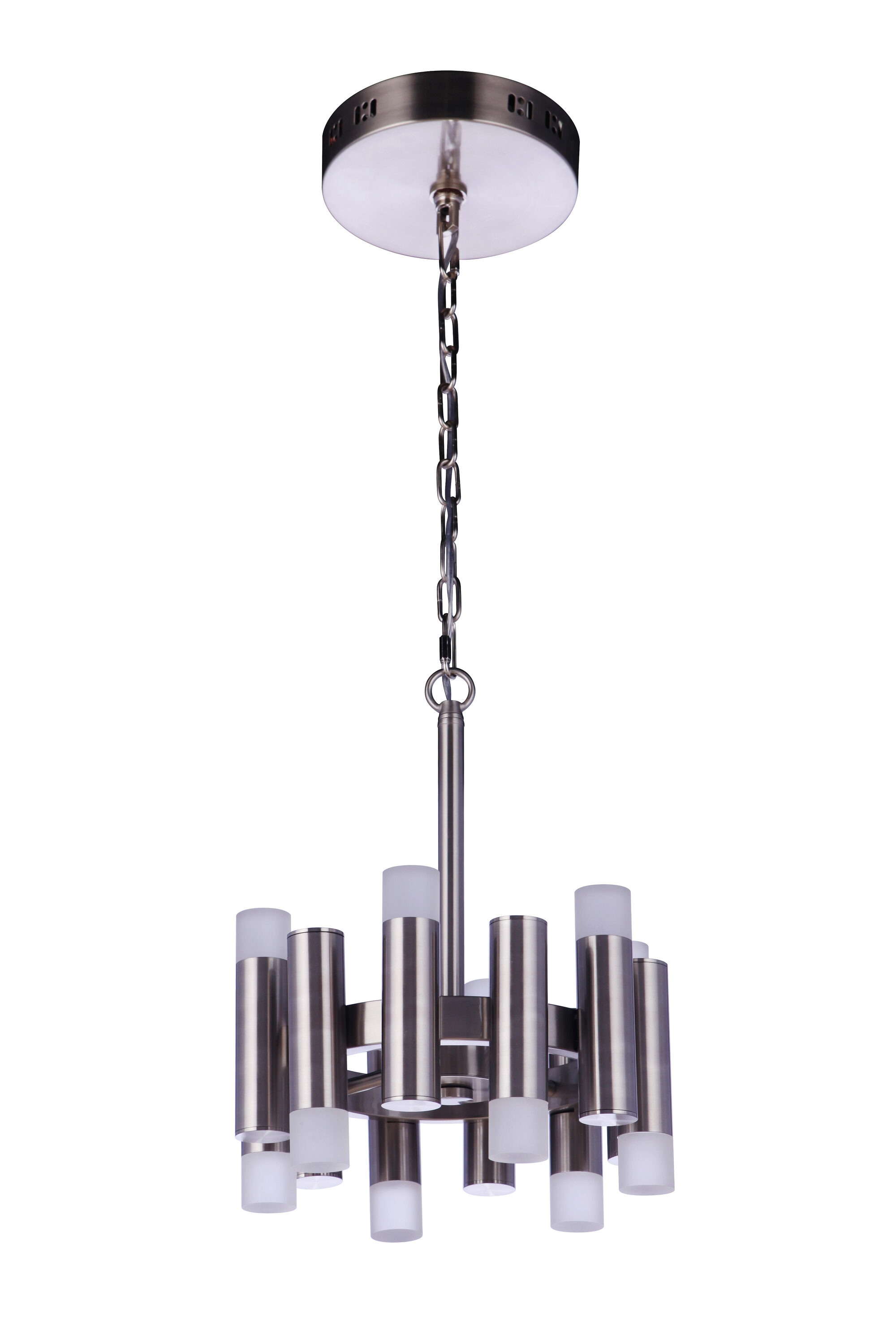 Craftmade 57552-BNK-LED Simple Lux 12 -Light Brushed Polished Nickel Modern/contemporary Drum Integrated LED Medium Hanging Convertible pendant/Semi-flush
