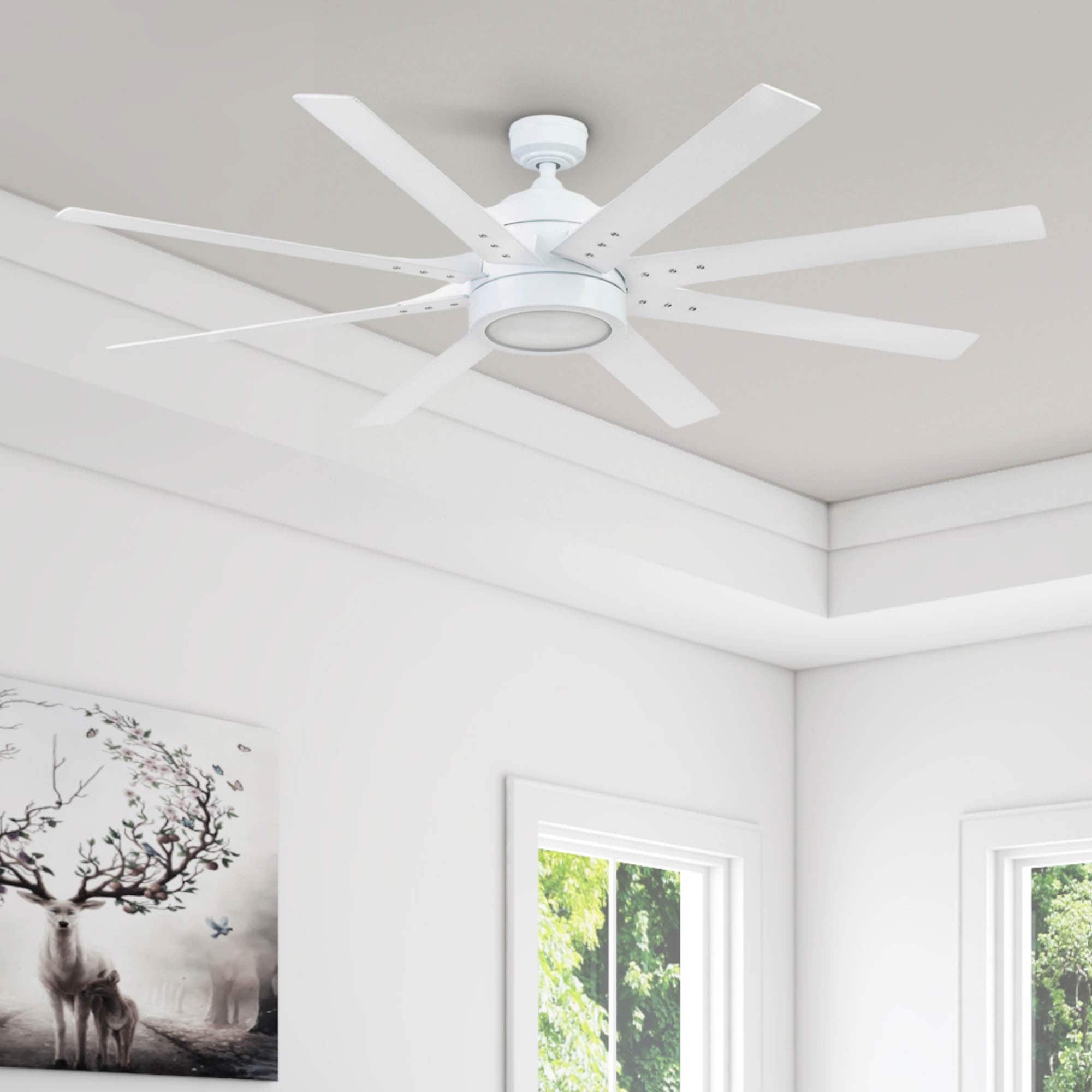 Honeywell 51628-26 Xerxes 62-in Bright White with White Gray Wash Blades Ceiling Fan With Light - Remote Included ( 8 -Blade )