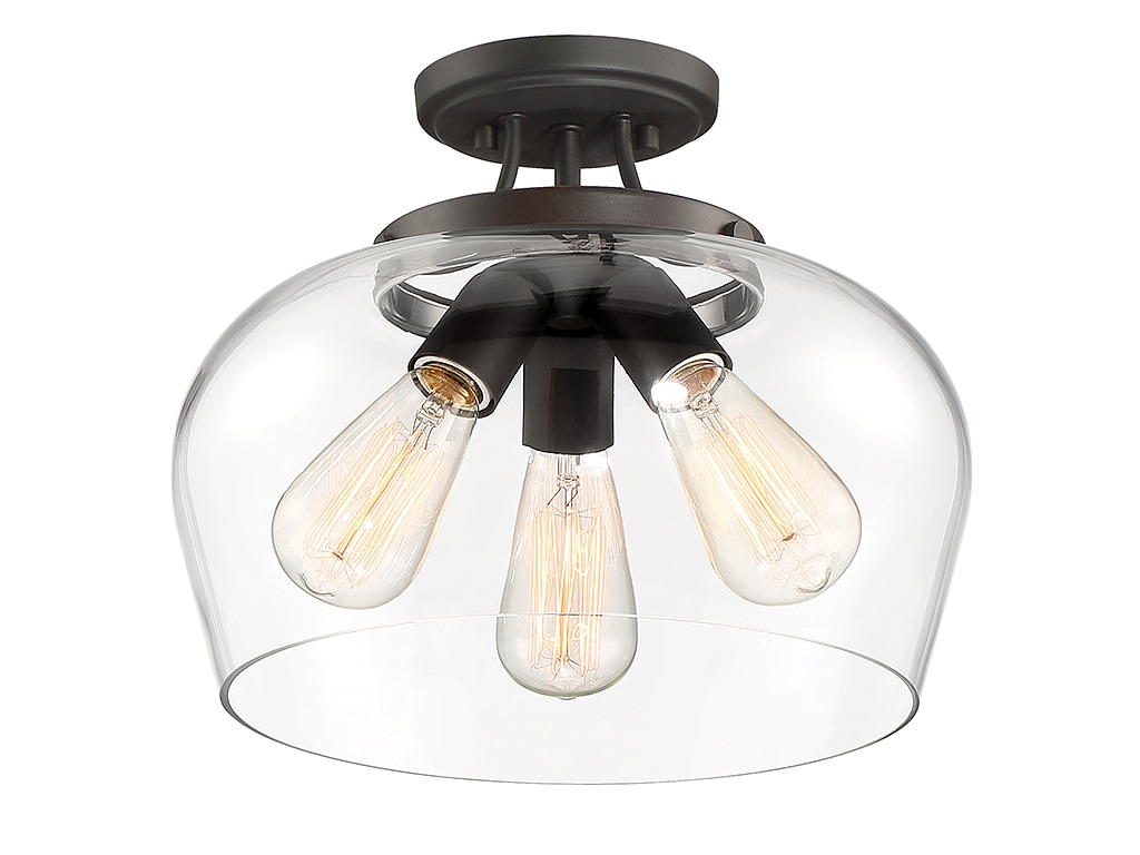 Elegant English Bronze 3-Light Semi-Flush Ceiling Bowl