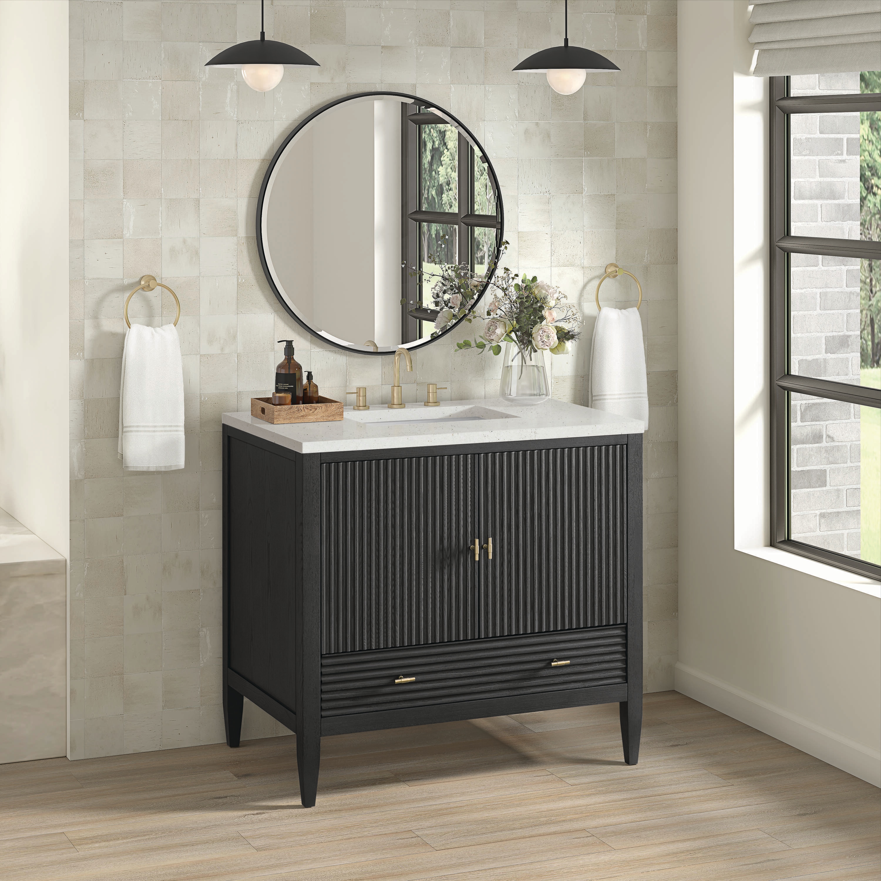 Myrrin 36" Black Plywood Single Bathroom Vanity with Porcelain Sink