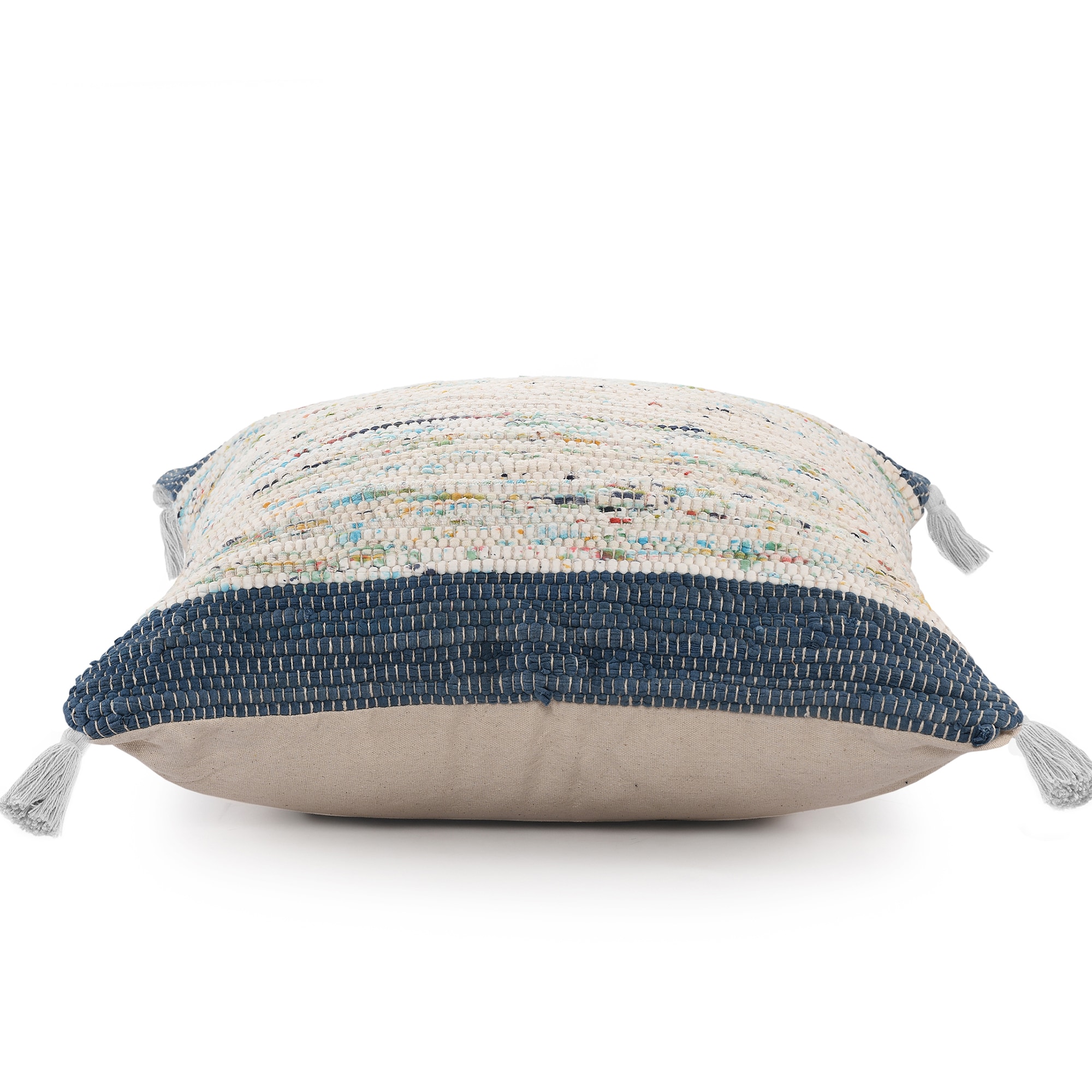 Revive Handwoven Blue and Multicolor Cotton Throw Pillow, 20" x 20"