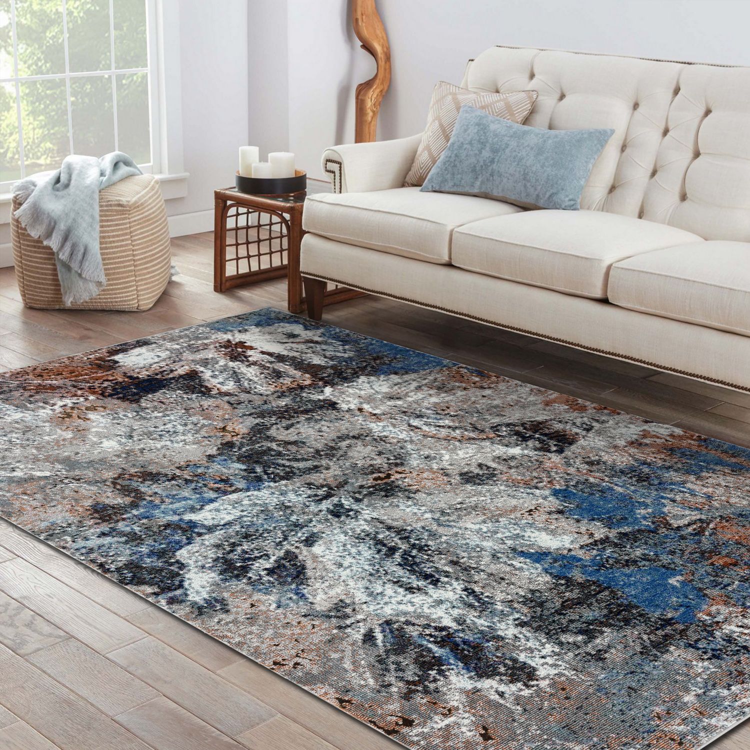 LR Home 8156A0084934J8 5 X 7 (ft) Rust/ Blue/ Gray/ White Indoor Abstract Area Rug