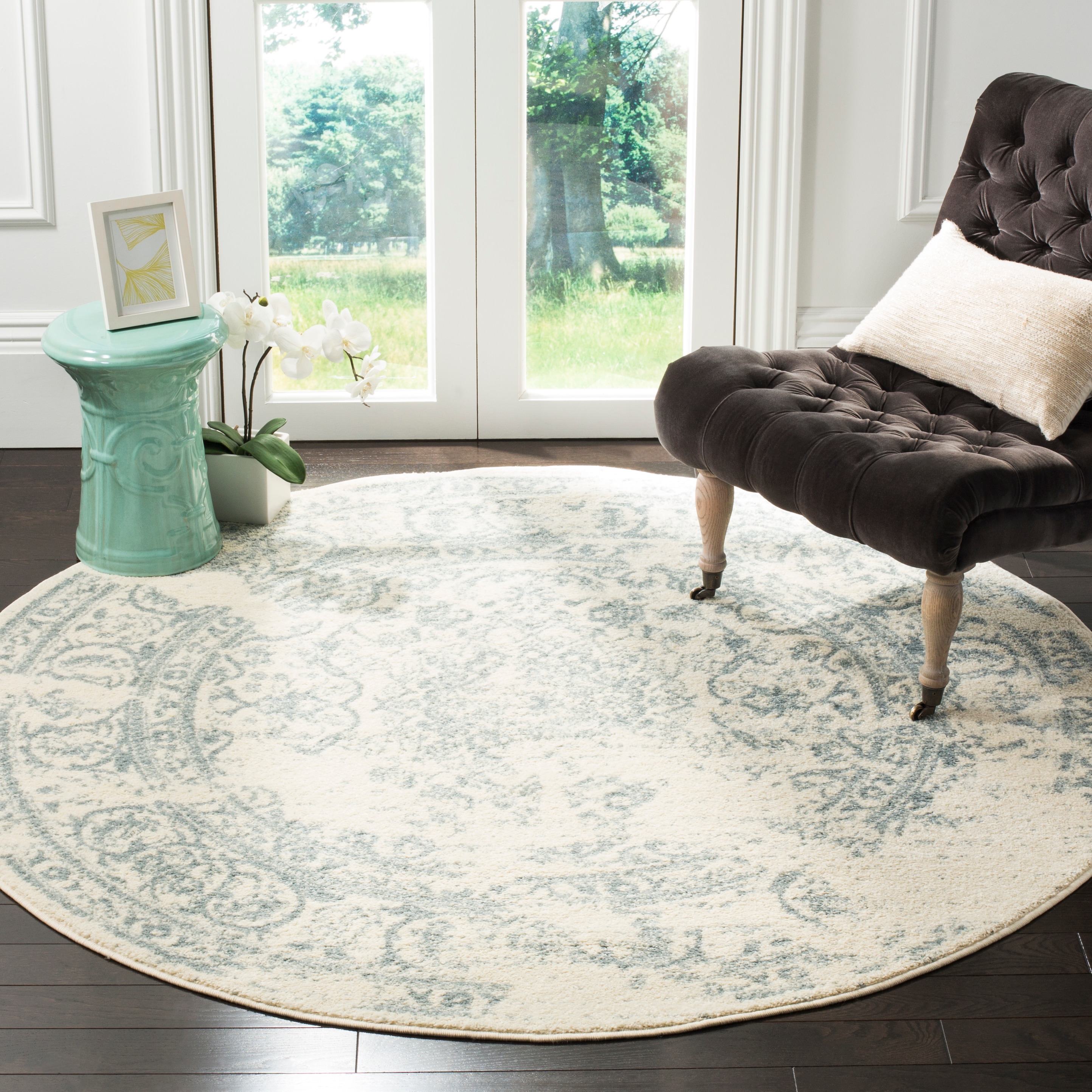 Safavieh ADR101S-6R Adirondack Plaza 6 x 6 (ft) Loomed Polypropylene Ivory/Slate Round Indoor Distressed/Overdyed Vintage Area rug