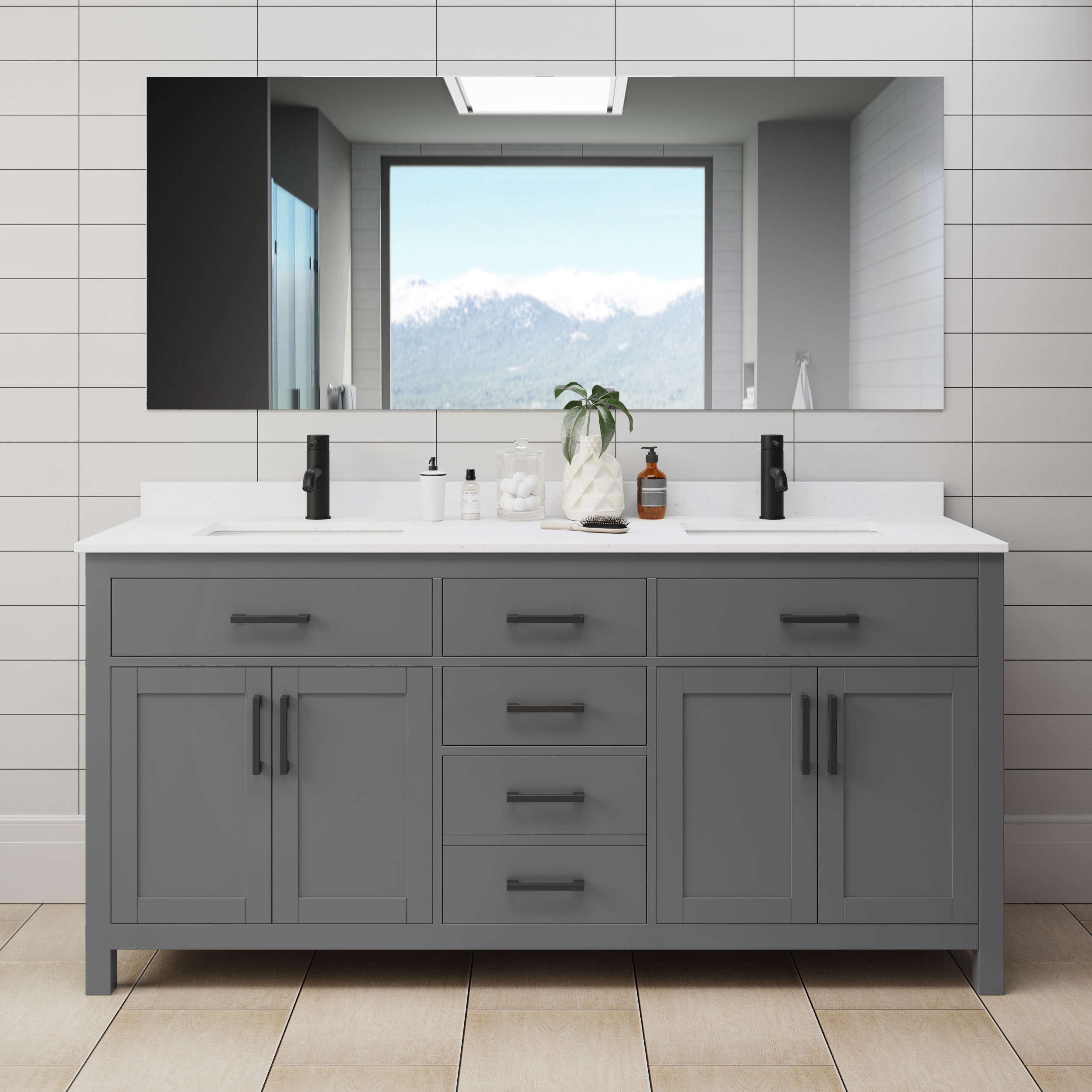 Wyndham Collection WCG242472DGBWCUNSMXX Beckett 72-in Dark Gray with Matte Black Trim Undermount Double sink Bathroom Vanity with White Cultured Marble Cultured marble Top
