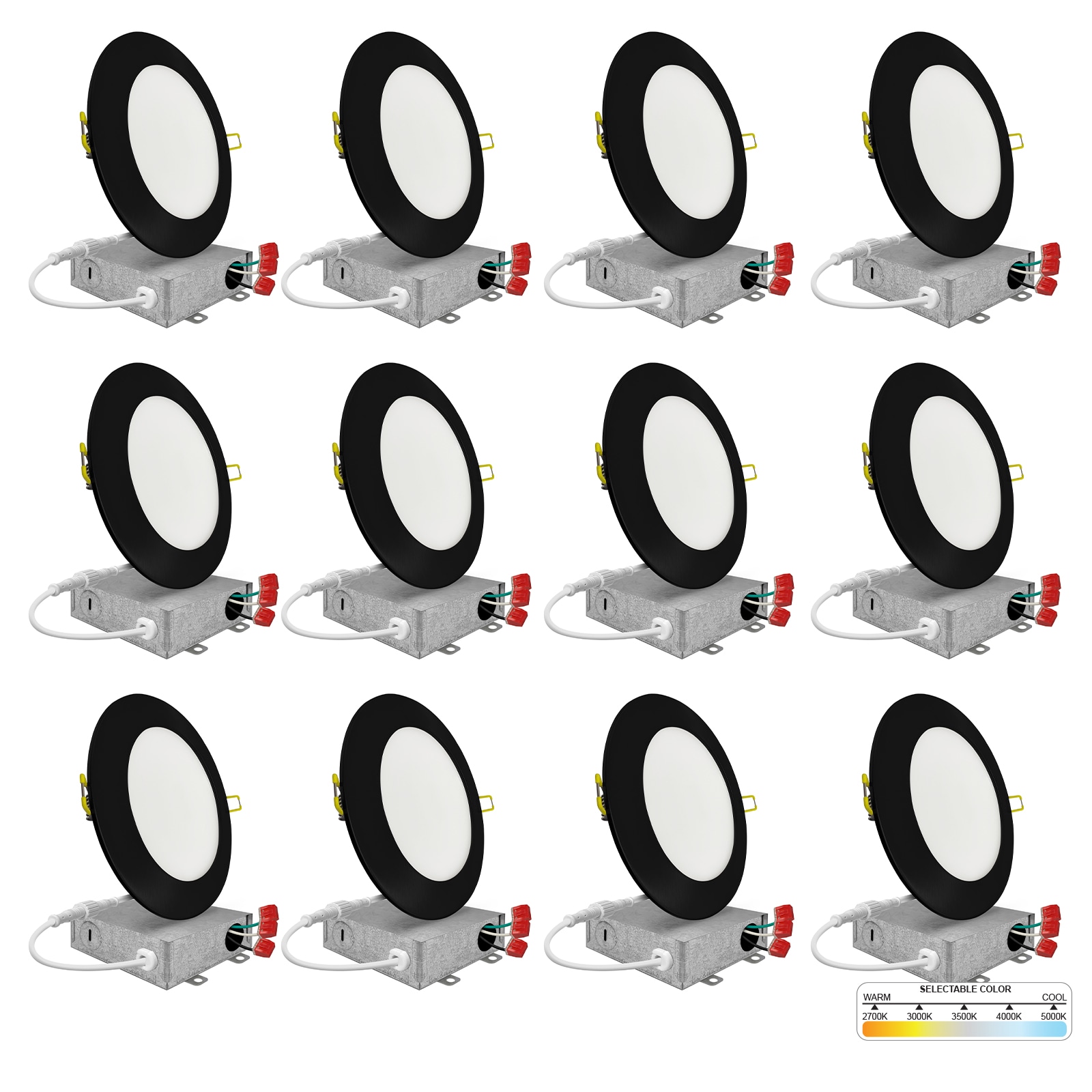 NUWATT Black 6-in 1050-Lumen Switchable Round Dimmable LED Canless Recessed  Downlight (12-Pack) in the Recessed Downlights department at