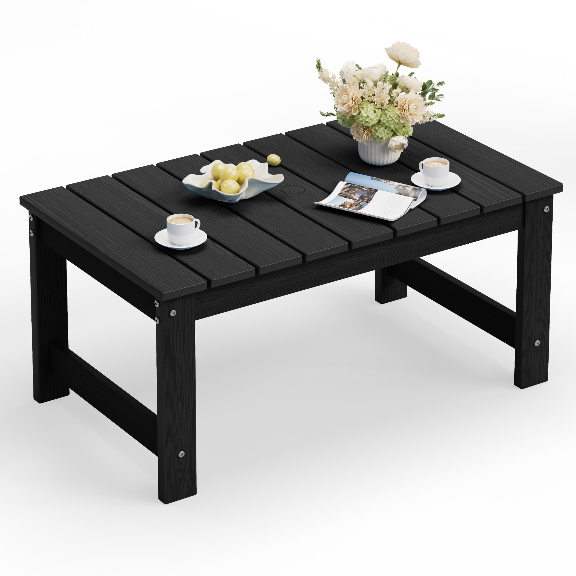 VOUA HDPE Rectangle Outdoor Coffee Table 19.7-in W x 33.6-in L with Umbrella Hole