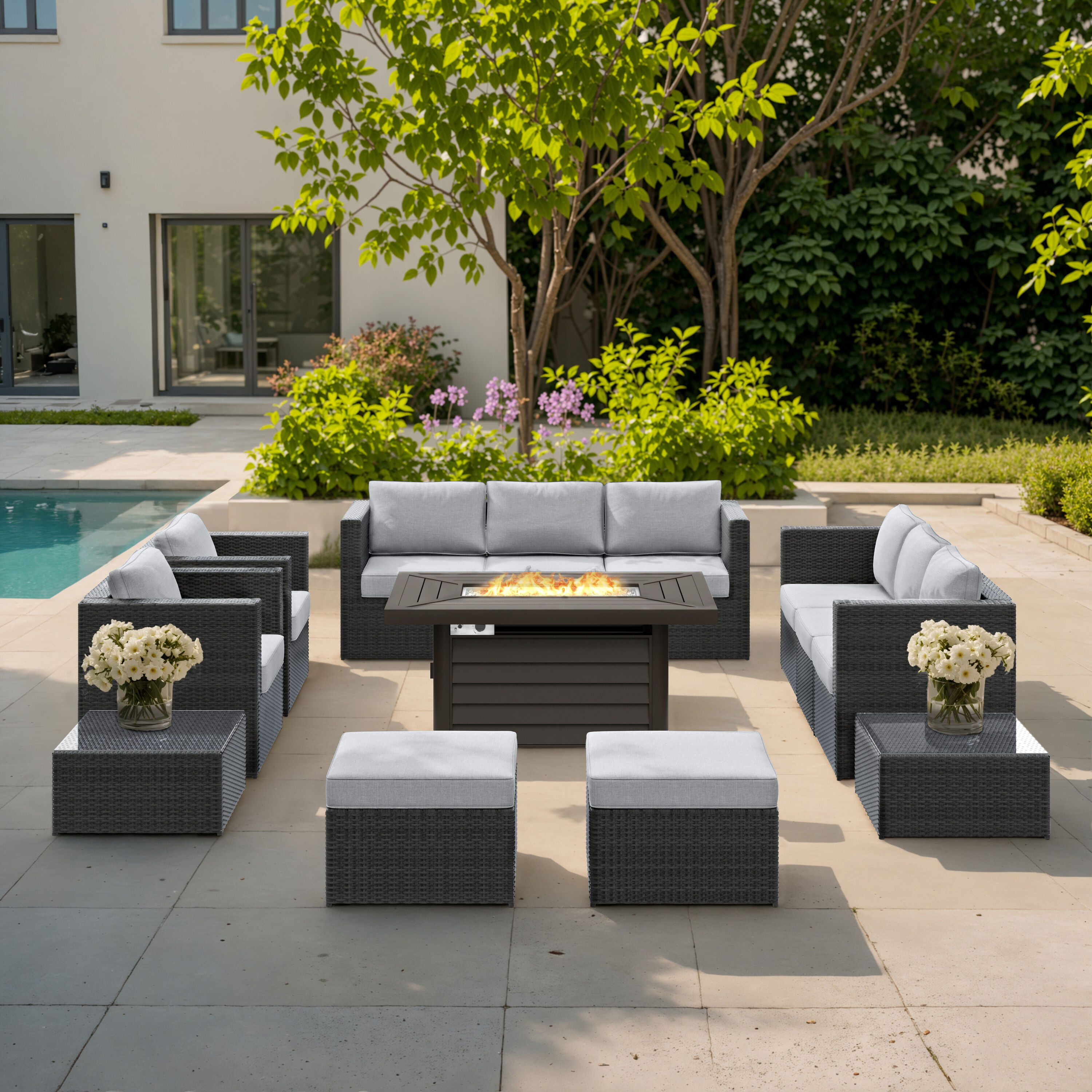 Octans SL2C00216 13 -Piece Wicker Patio Conversation Set with Gray Cushions