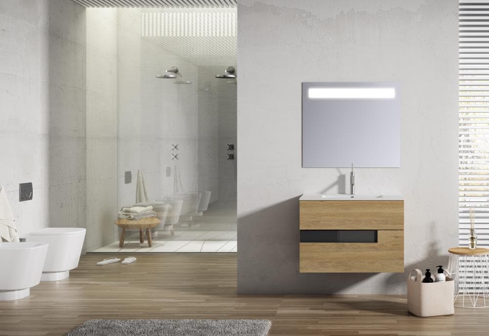 Lucena Bath 3068 Vision 32-in Canela and black Single sink Floating Bathroom Vanity with White Ceramic Top