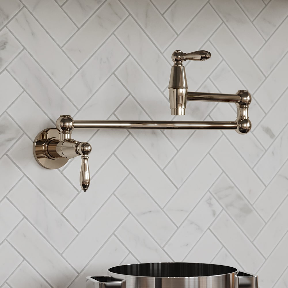 Port Haven Polished Nickel Wall-Mounted Pot Filler Faucet