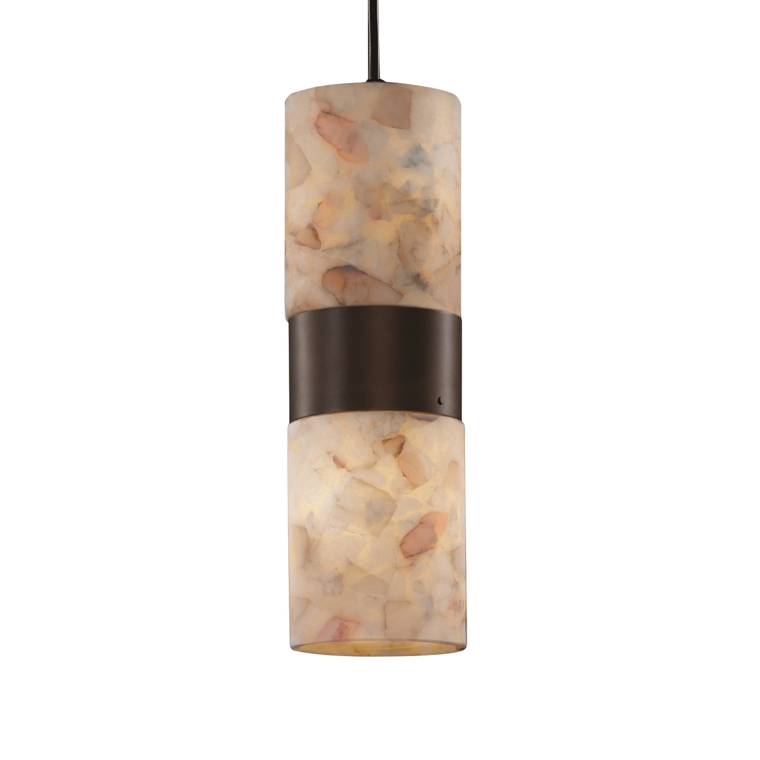Justice Design Group ALR-8758-10-DBRZ Alabaster Rocks 2-Light Dark Bronze Transitional Cylinder Mini Hanging Pendant Light