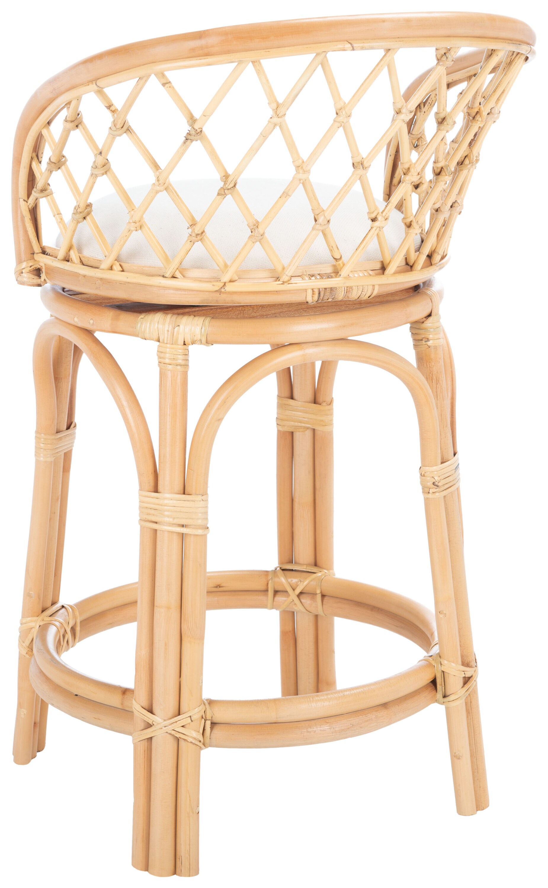 Natural Rattan Counter Stool with White Linen Cushion