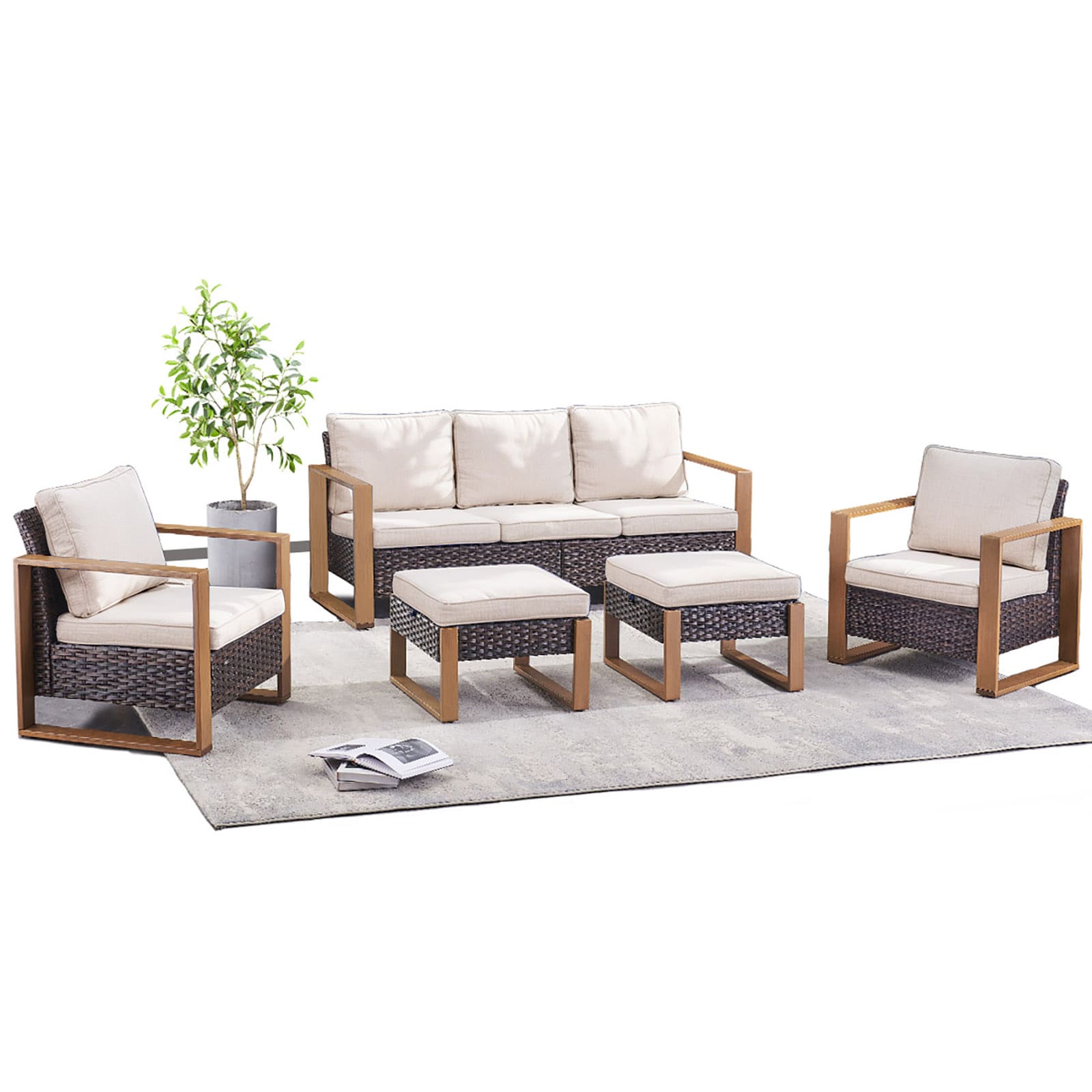Rilyson FS126128130-2 5 -Piece Wicker Patio Sofa Conversation Set with Multiple color/finishes Cushions