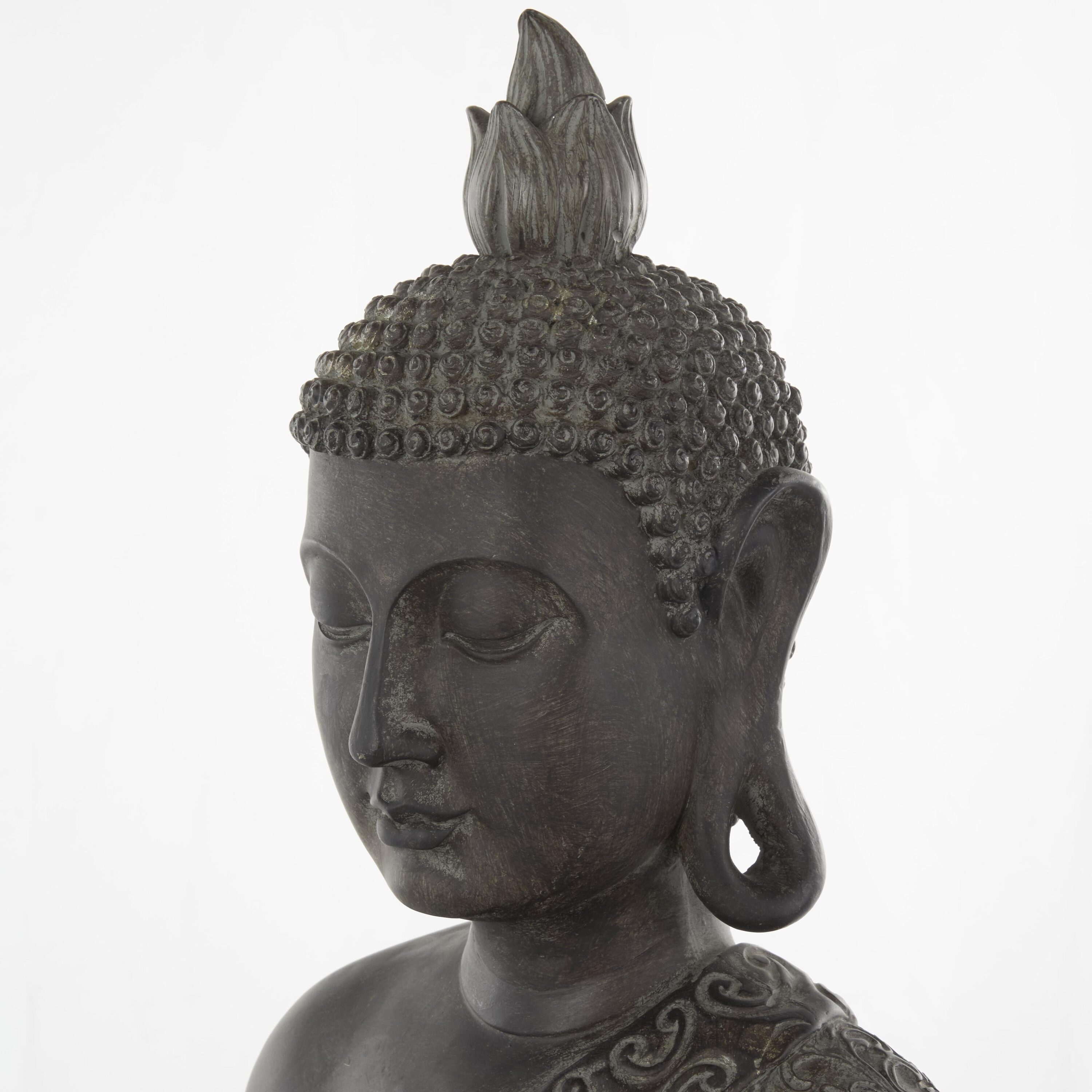 Brown Polystone Meditating Buddha Sculpture with Engraved Carvings