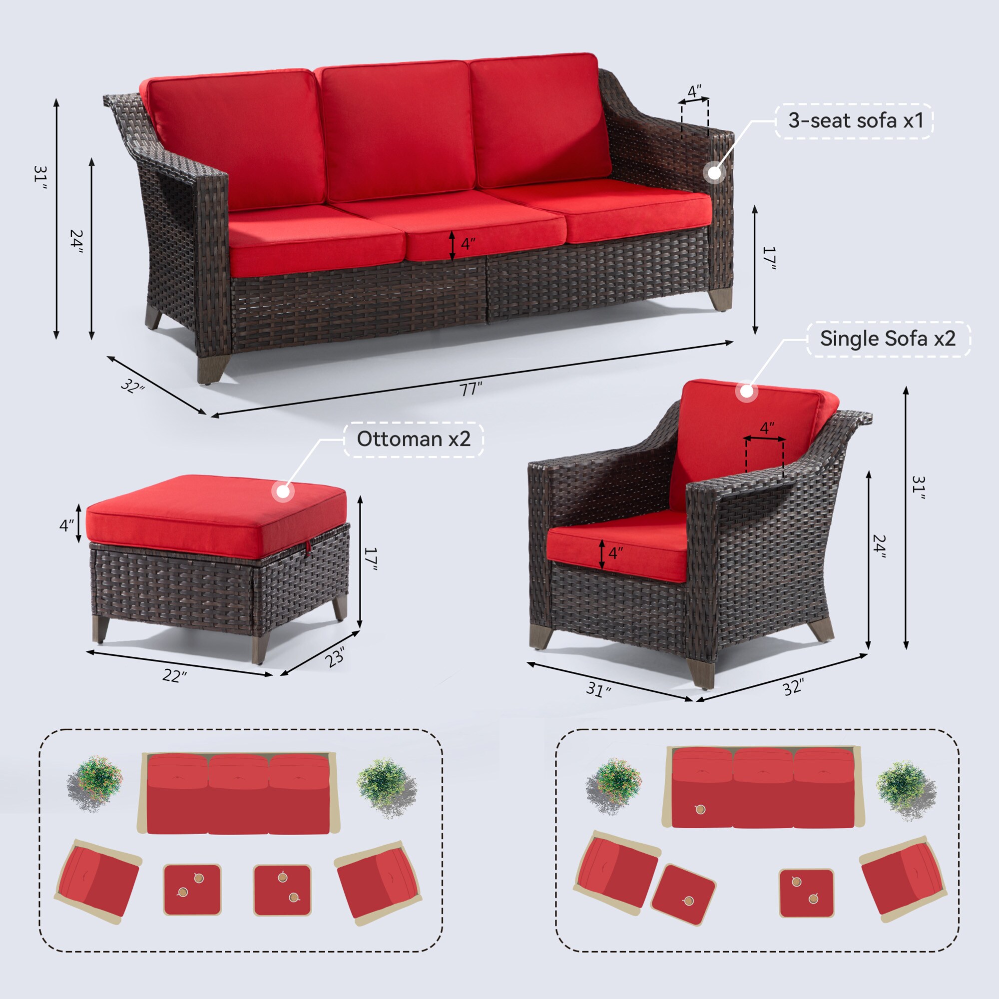Gardenbee MA01D-D123-RED Patio-Conversation-Sets - View #3