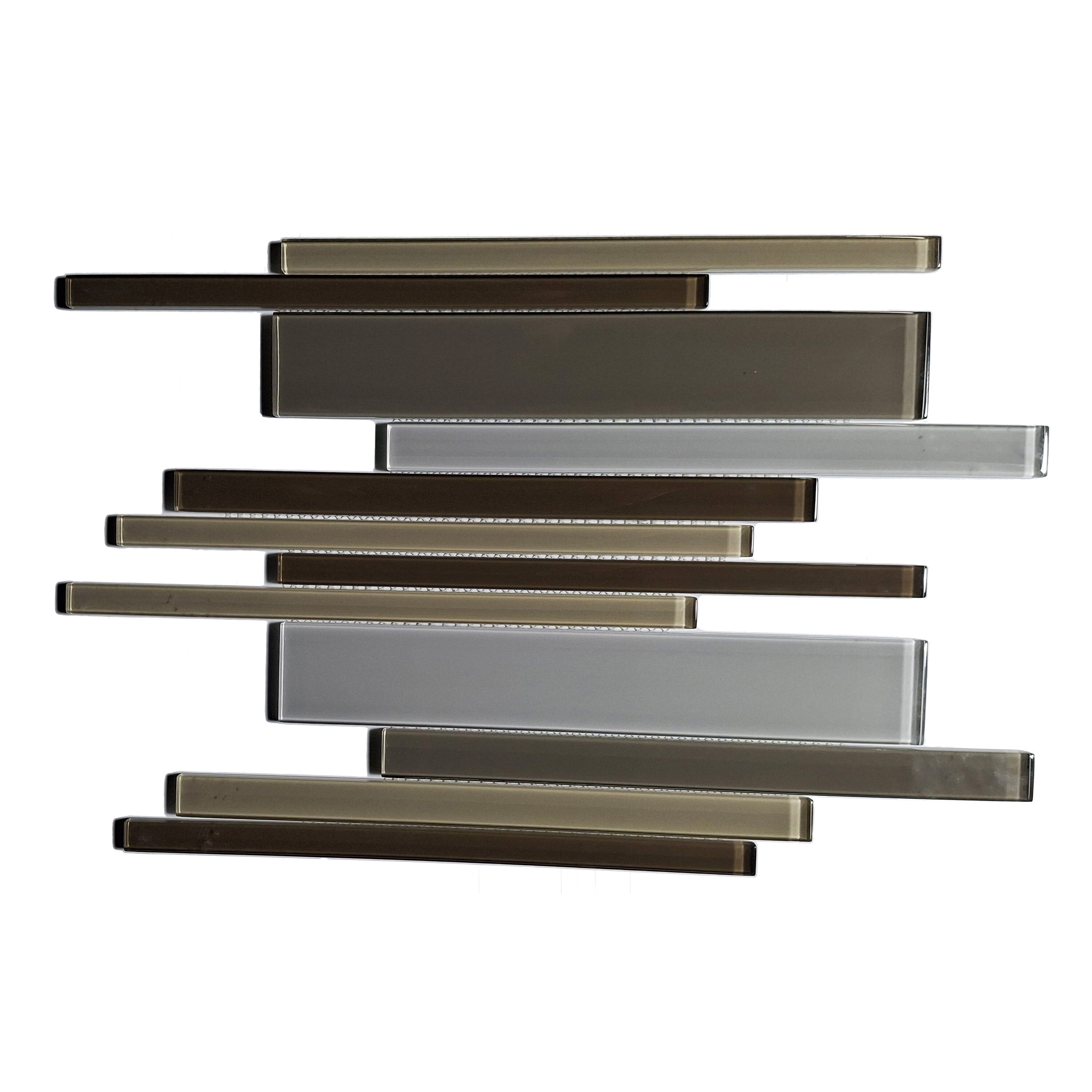 Abolos LWSMSCWLN-BC Modern Light Brown 12-in x 12-in Glossy Glass Mosaic Floor and Wall Tile (10-sq. ft/ Carton)