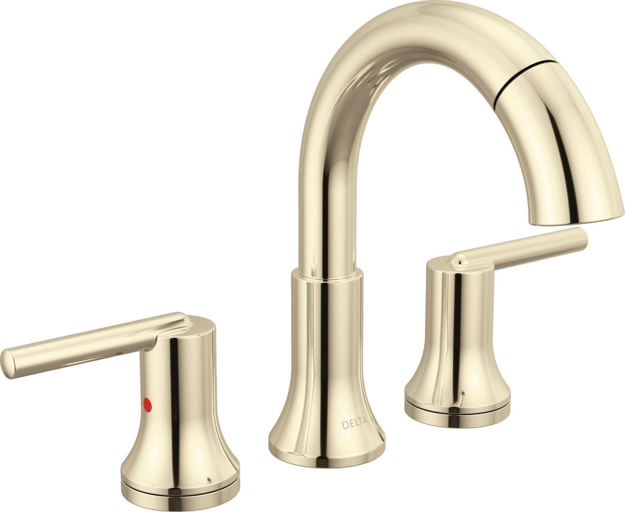 Delta 3559-PNPD-DST Trinsic Polished Nickel Widespread 2-handle WaterSense Mid-arc Commercial/Residential Handle Pull-down Bathroom Sink Faucet with Drain