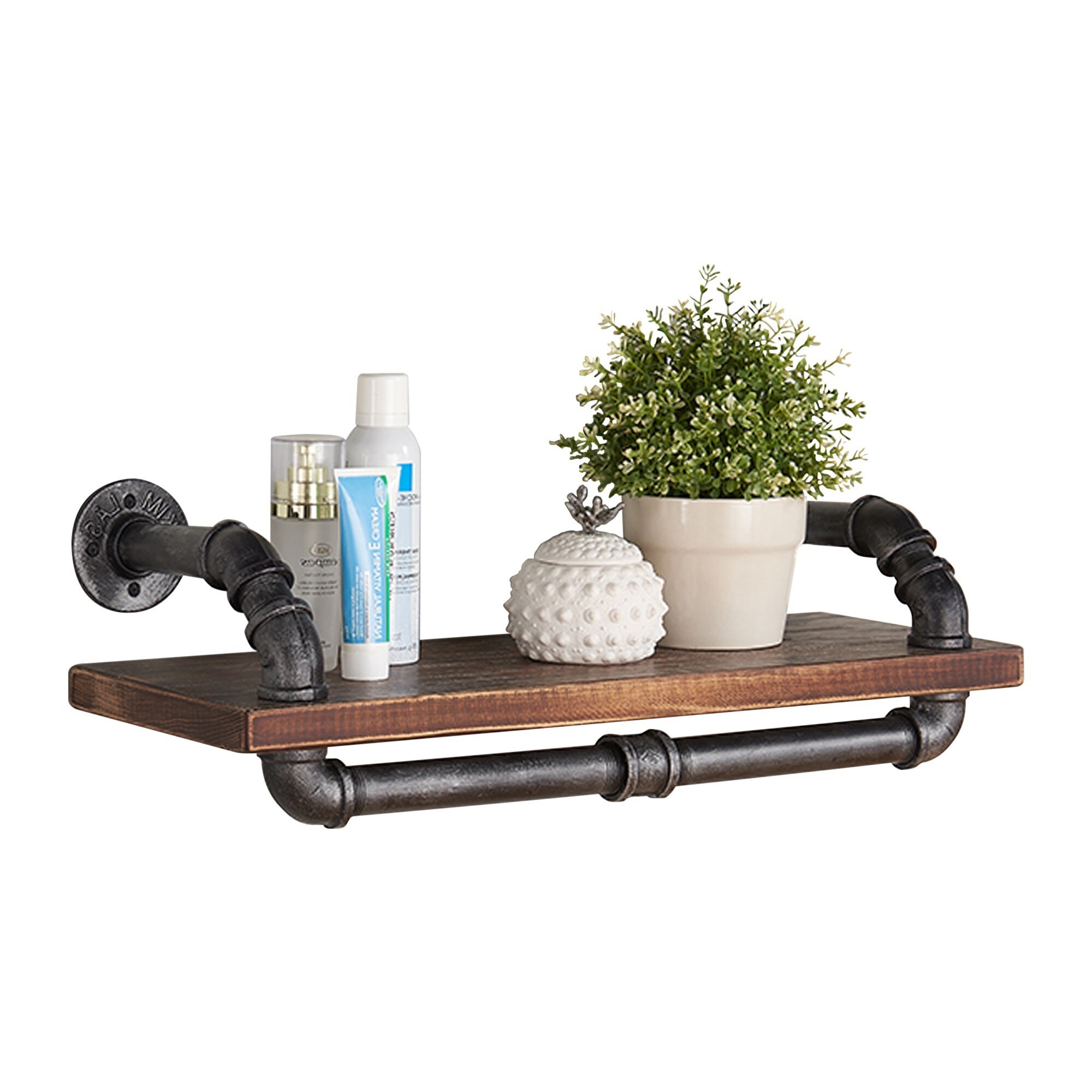 Benzara BM155702 10-in L x 24-in D x 7-in H Brown and Gray Wood Rectangular Floating Shelf