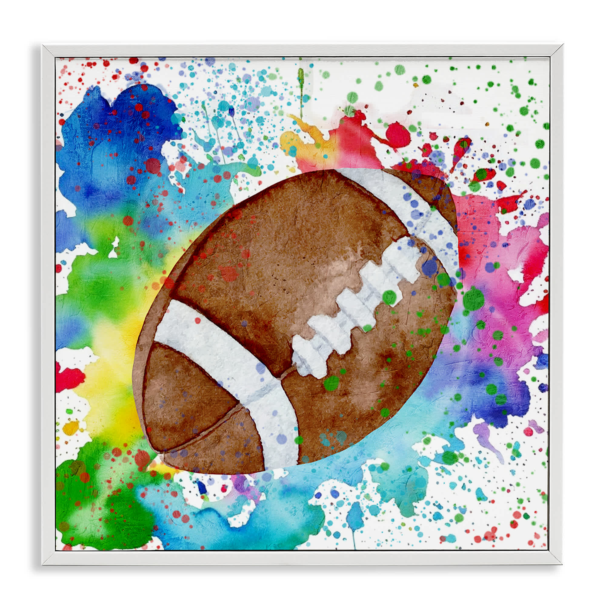Stupell Industries BS-051-WFR-24X24 Vivid Splash and Football White Framed Giclee Art By Kim Allen 24 x 24