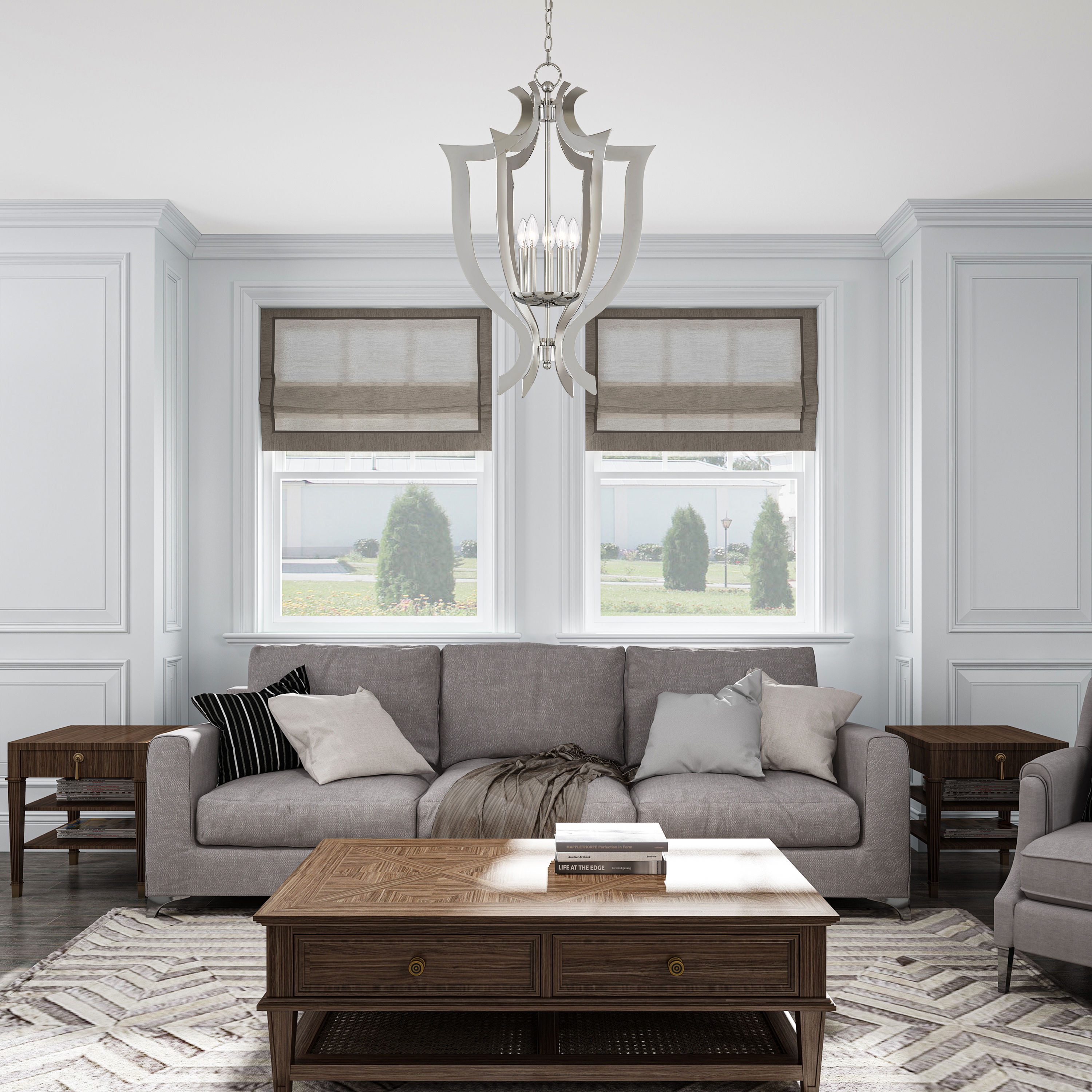 Polished Chrome 5-Light Candelabra Chandelier with Laser-Cut Design