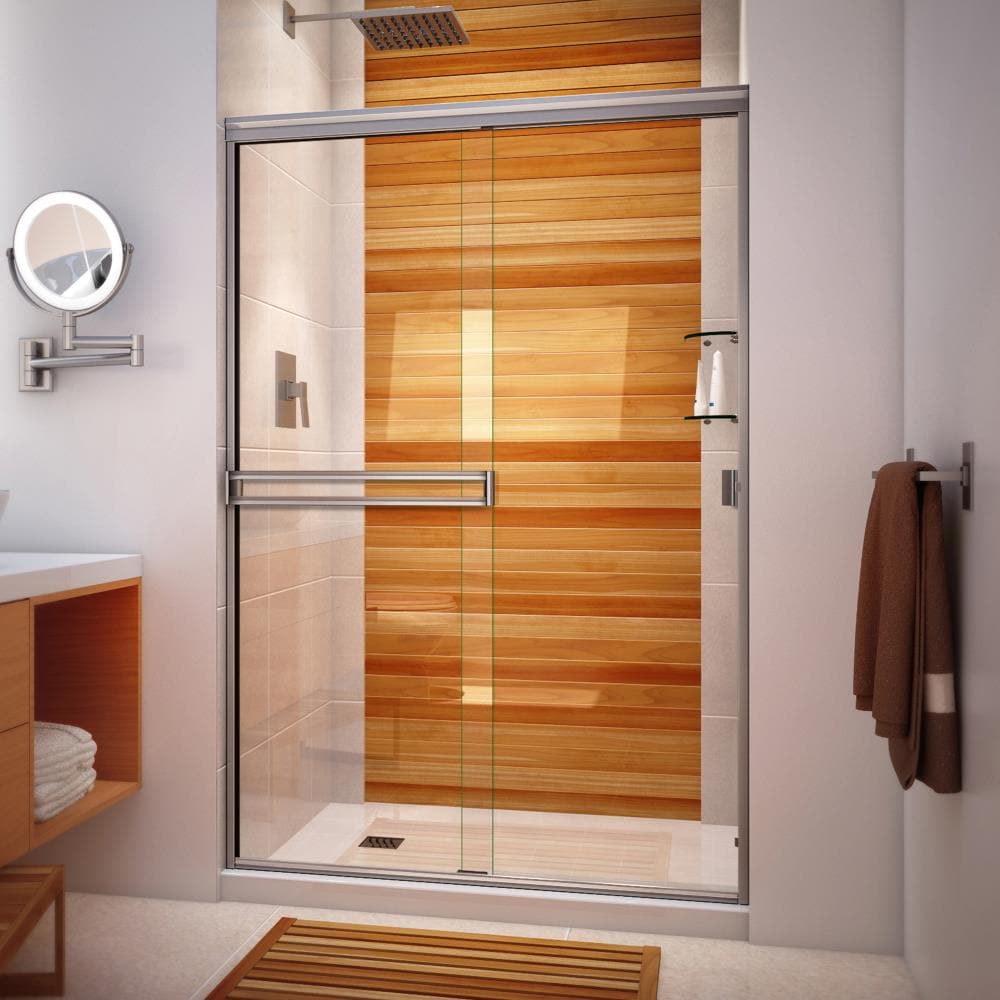 Traditional Brushed Nickel 48-in to 49-in x 67.375-in Semi-frameless Bypass Sliding Shower Door Stainless Steel | - Arizona Shower Door SE49X6738BNCL