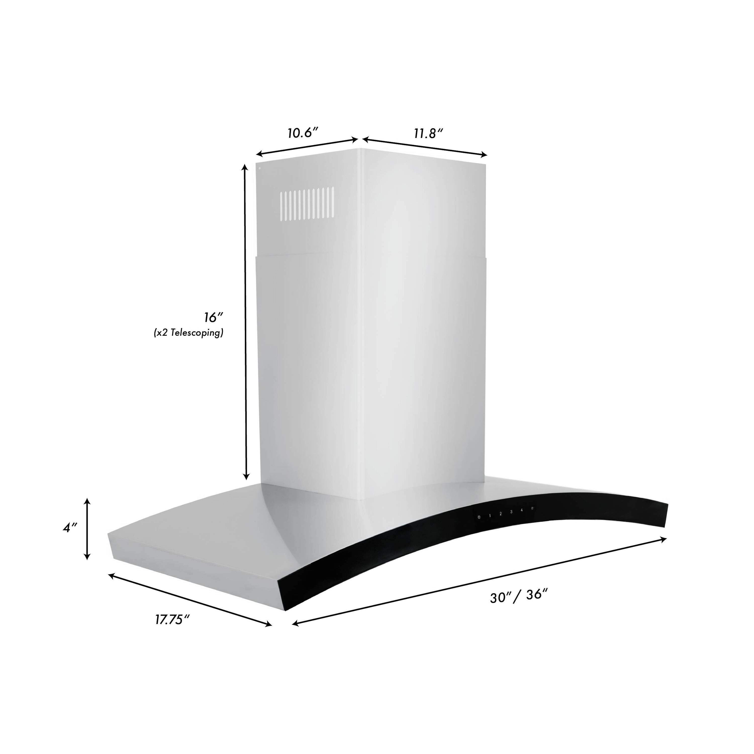 36" Stainless Steel Convertible Wall Mount Range Hood with Charcoal Filter
