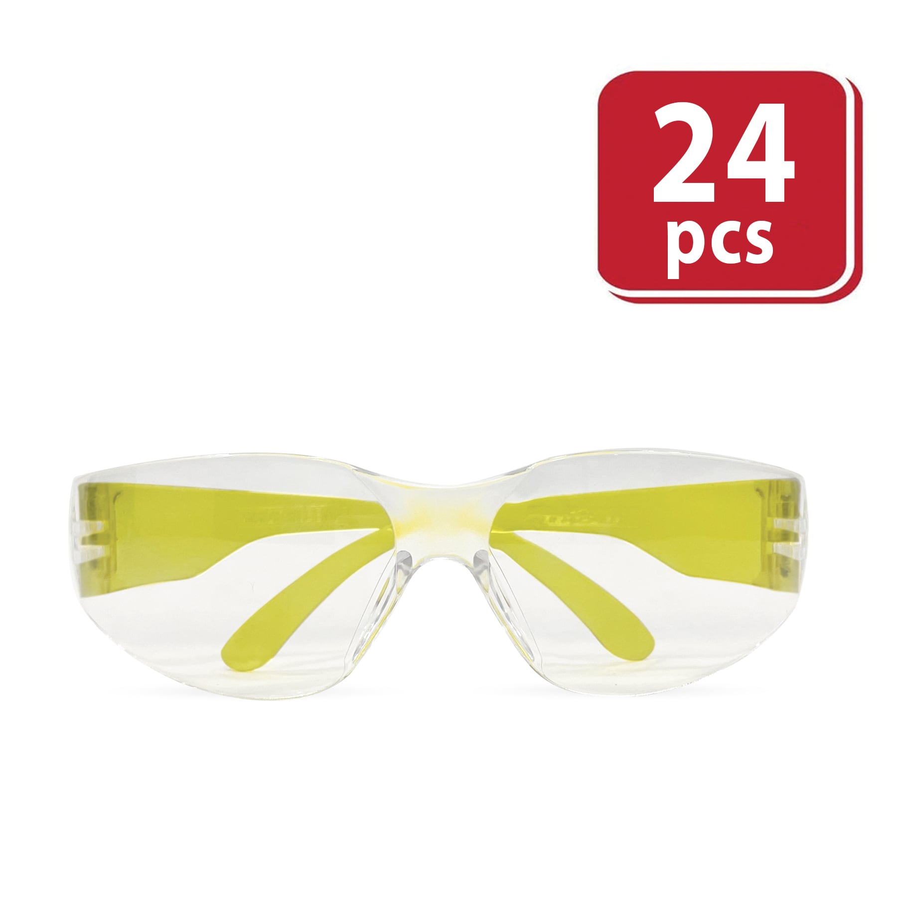 BISON LIFE SH-CR-CLLCT-SG4Y-24 24-Pack, Crystal Clear Lens Yellow Temple Polycarbonate Safety glasses