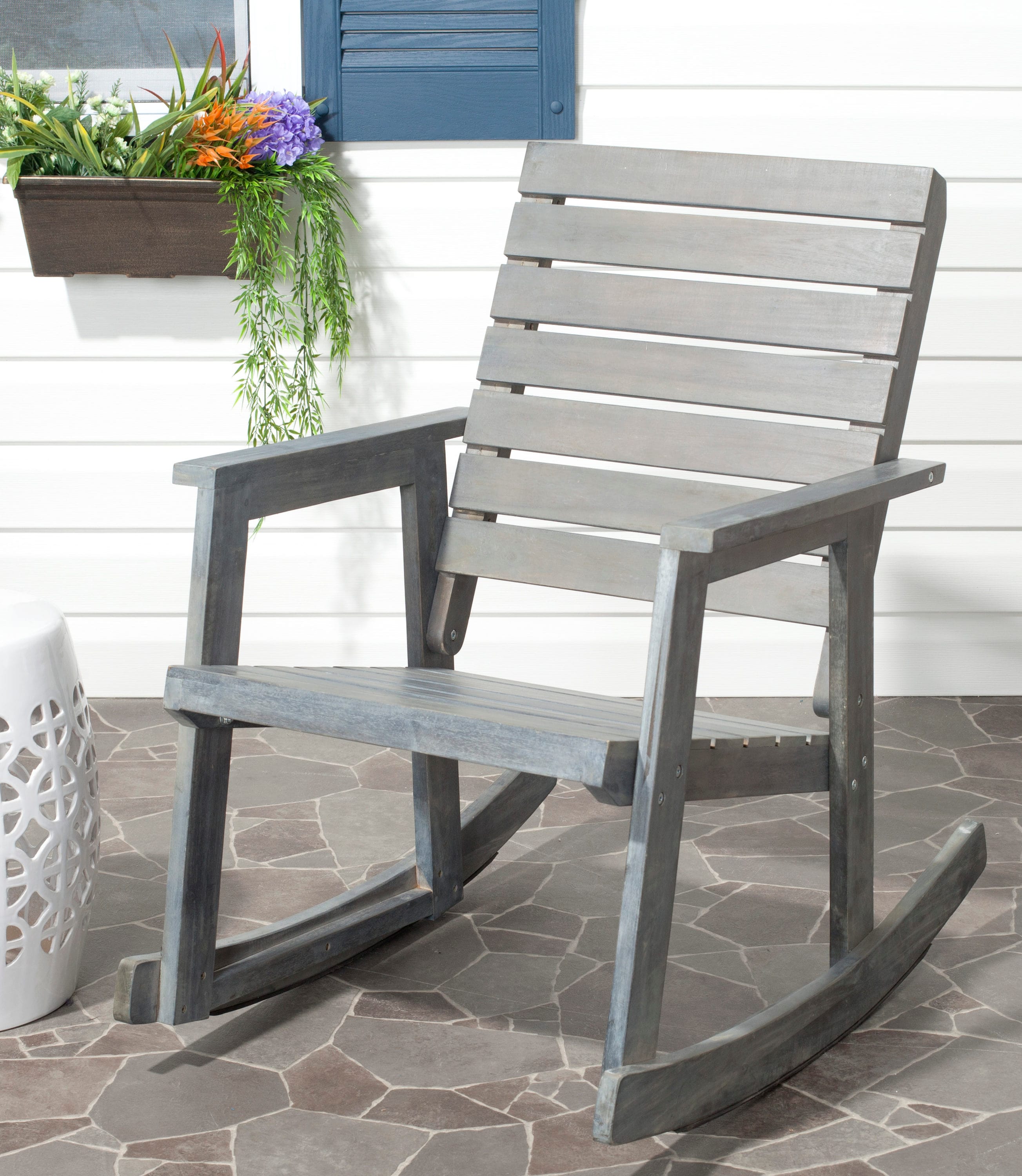 Safavieh Alexei Gray Wood Frame Rocking Chair(s) with Slat Seat in the  Patio Chairs department at