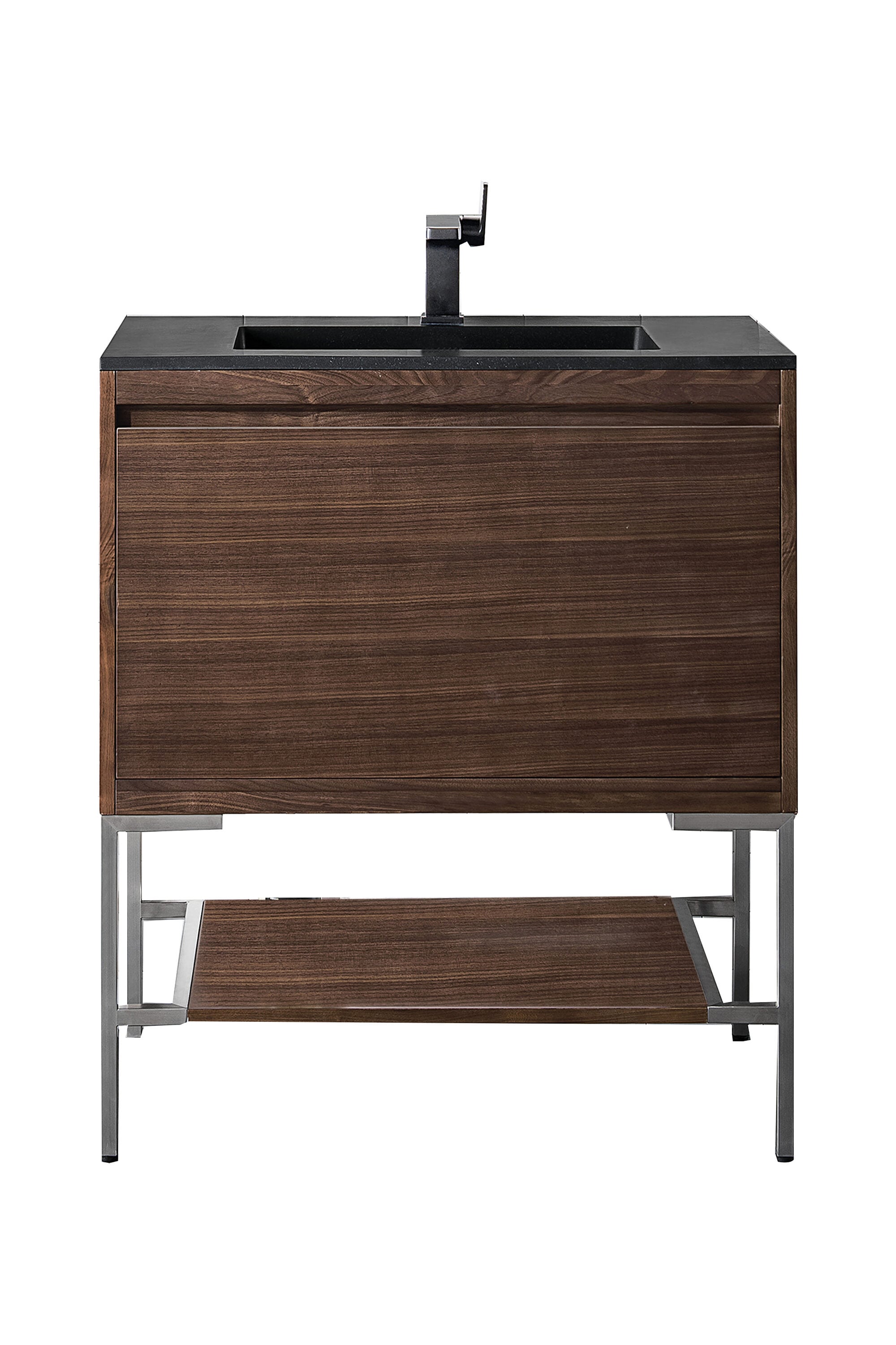 James Martin Vanities 805-V31.5-W-BN-CH Mantova 32-in Mid-century Walnut Single Sink Bathroom Vanity with Charcoal Black Engineered Stone Top
