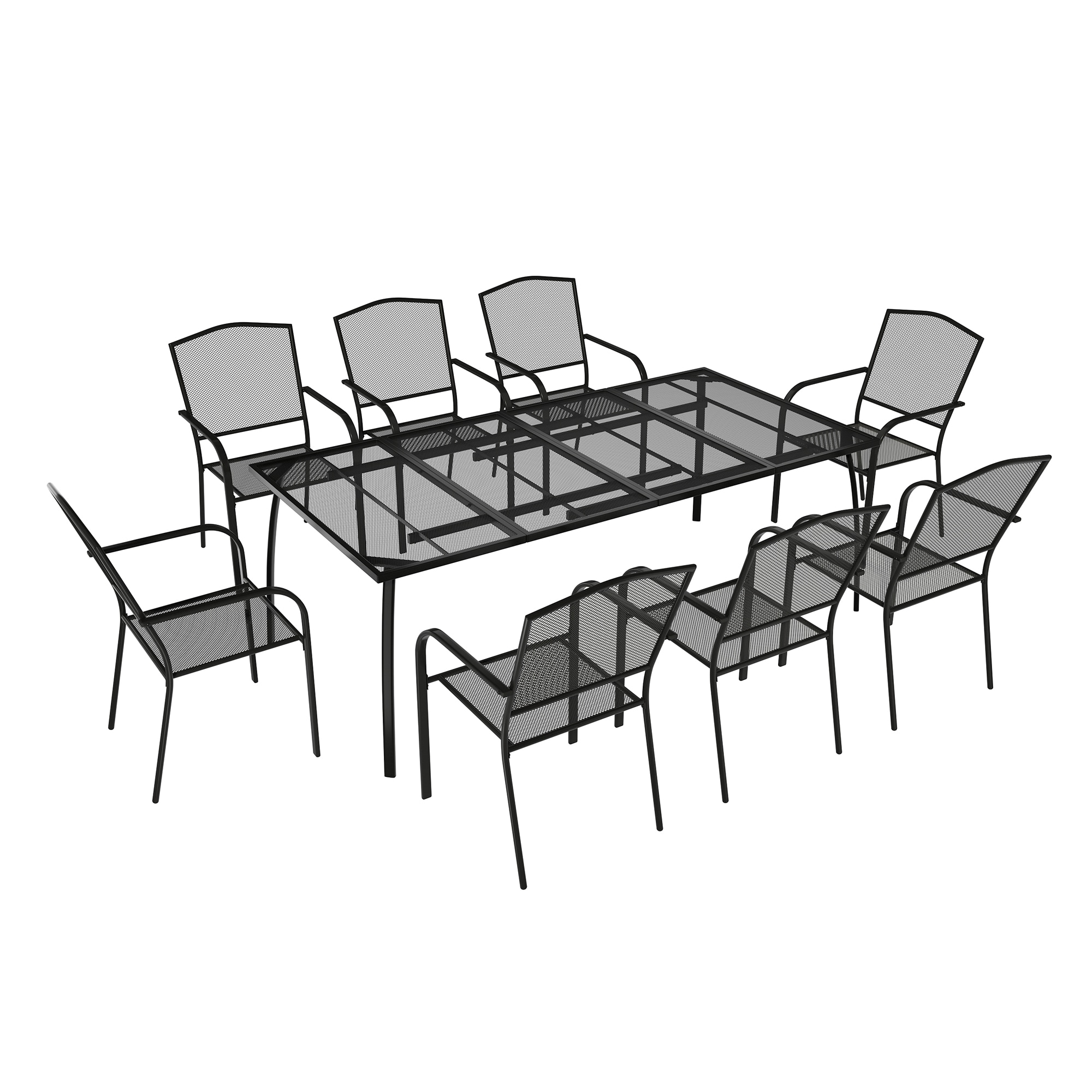 Clihome Patio 9 piece Dining Set 8-Piece Black Patio Dining Set Steel ...