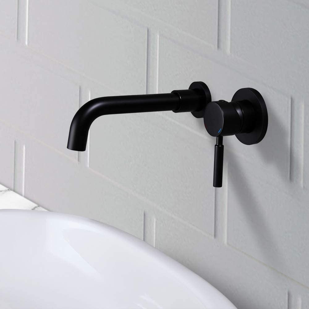 Clihome Faucet Matte Black Wall-mount 1-handle Bathroom Sink Faucet in ...