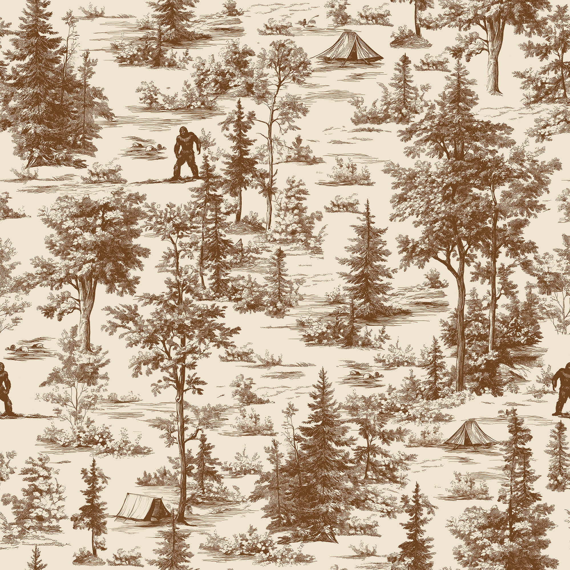 Veer Decor - Bigfoot Novelty Toile Brown Peel and Stick Wallpaper